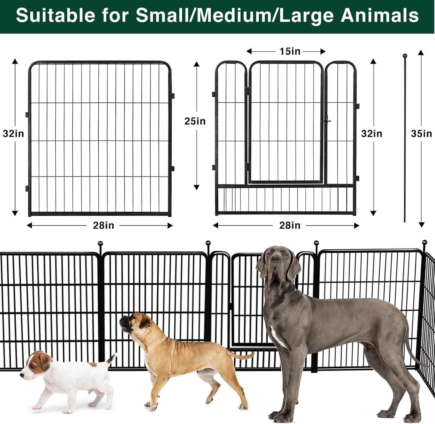 FDW Dog Playpen Pet Dog Fence 2-32 Panels  24/32/40"H Metal Dog Pen Outdoor Exercise Pen with Doors for Large/Medium /Small Dogs for RV,Camping,Yard