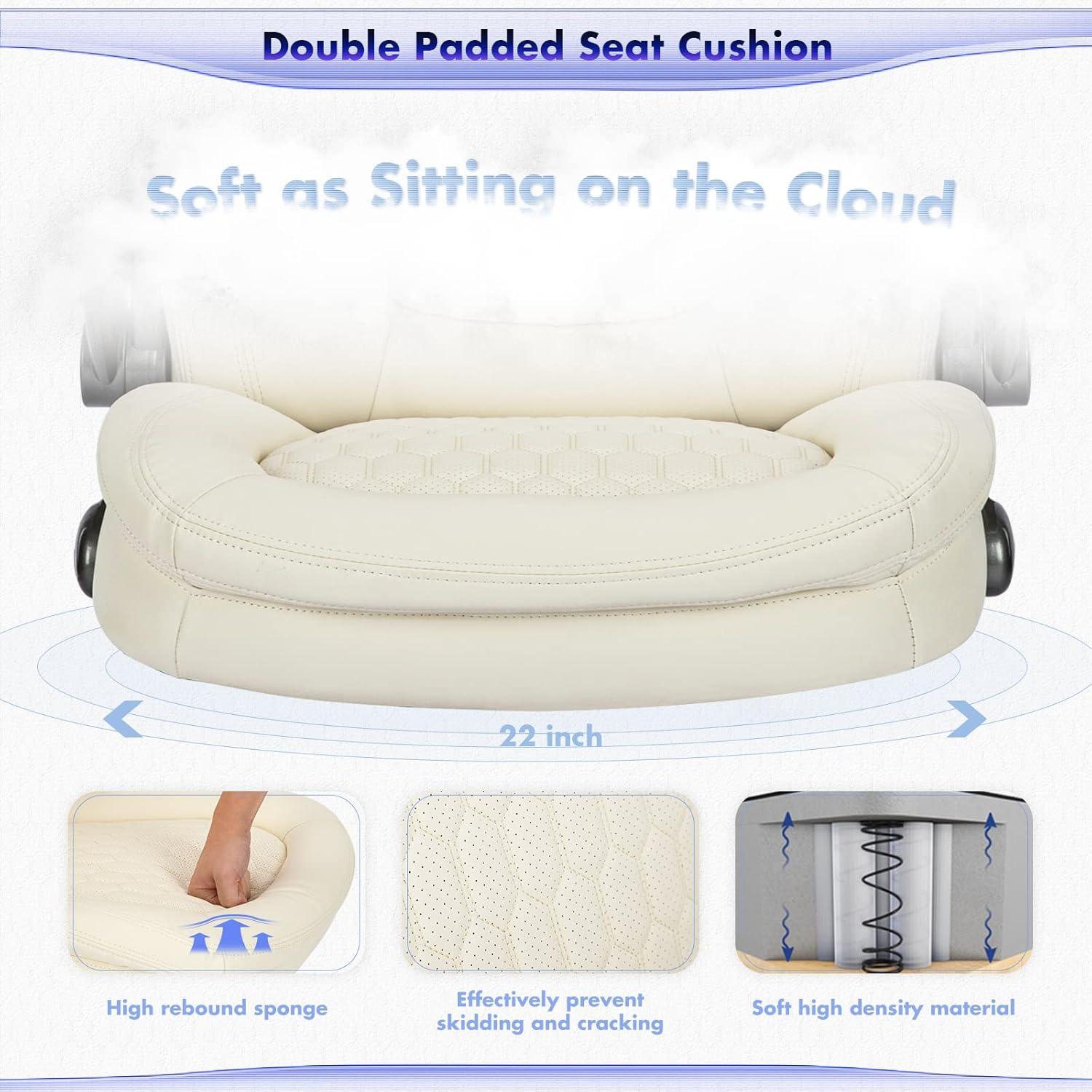 Executive Office Chair-Ergonomic Computer Desk Chair with Upgraded Caster for Swivel, High Back Office Chair with Padded Flip-up Arms, Stylish Leather Chair Thicken Seat for Comfort (Ivory, 300lbs)