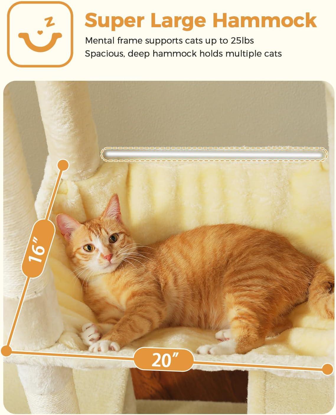 71" Indoor Tall Large Cat Tree Multi-Level Cat House With 2 Big Condo Pad Bed, Cozy Hammock And Scratching Posts