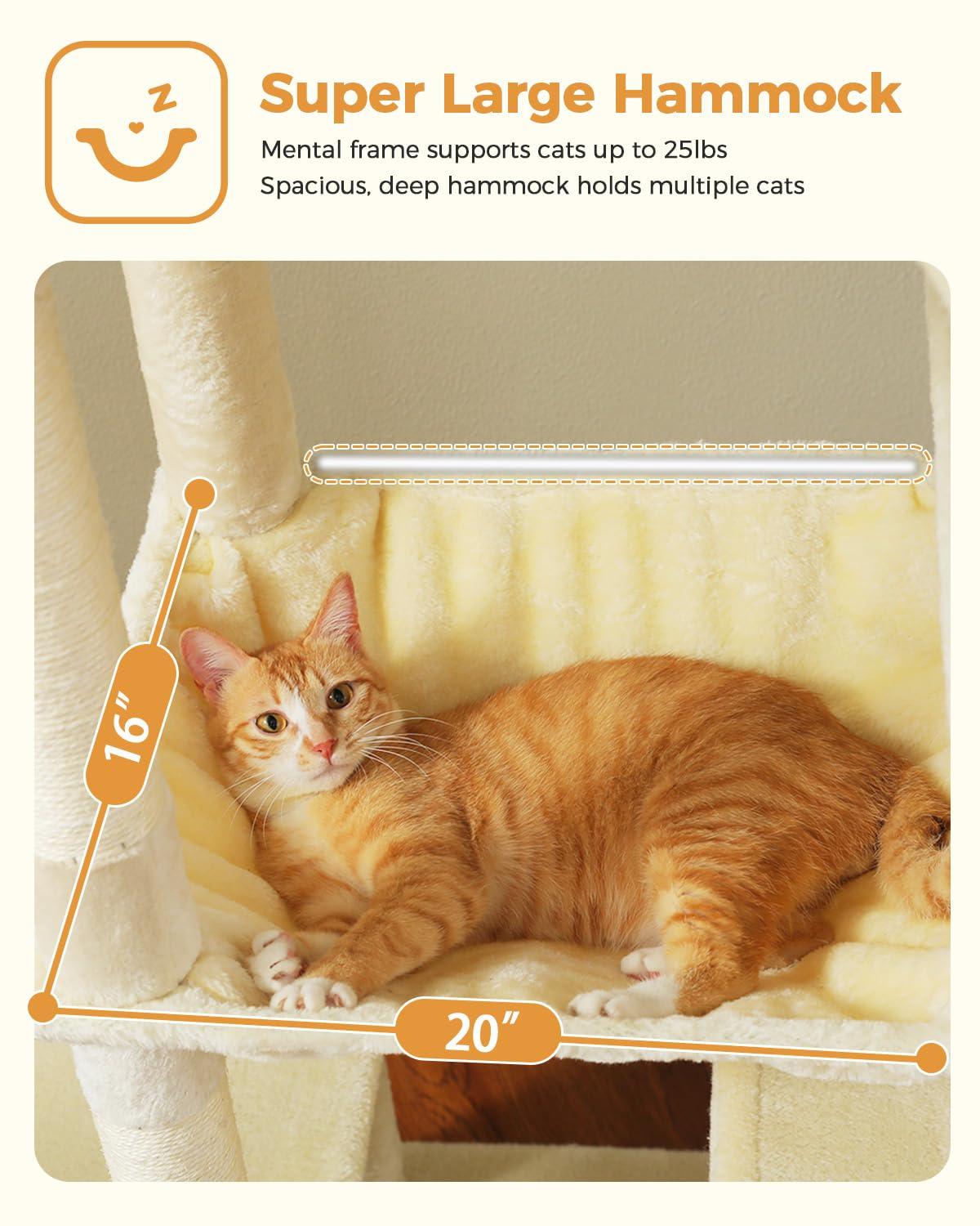 71" Indoor Tall Large Cat Tree Multi-Level Cat House With 2 Big Condo Pad Bed, Cozy Hammock And Scratching Posts