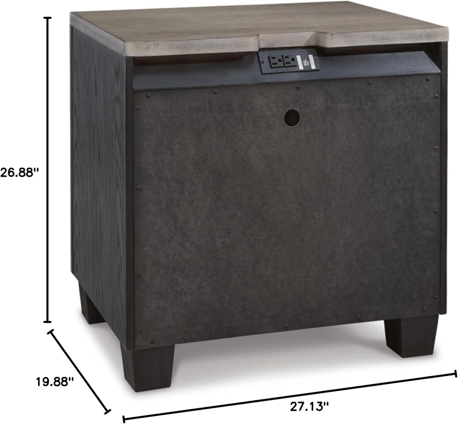 27" Black and Brown Oak 2-Drawer Nightstand