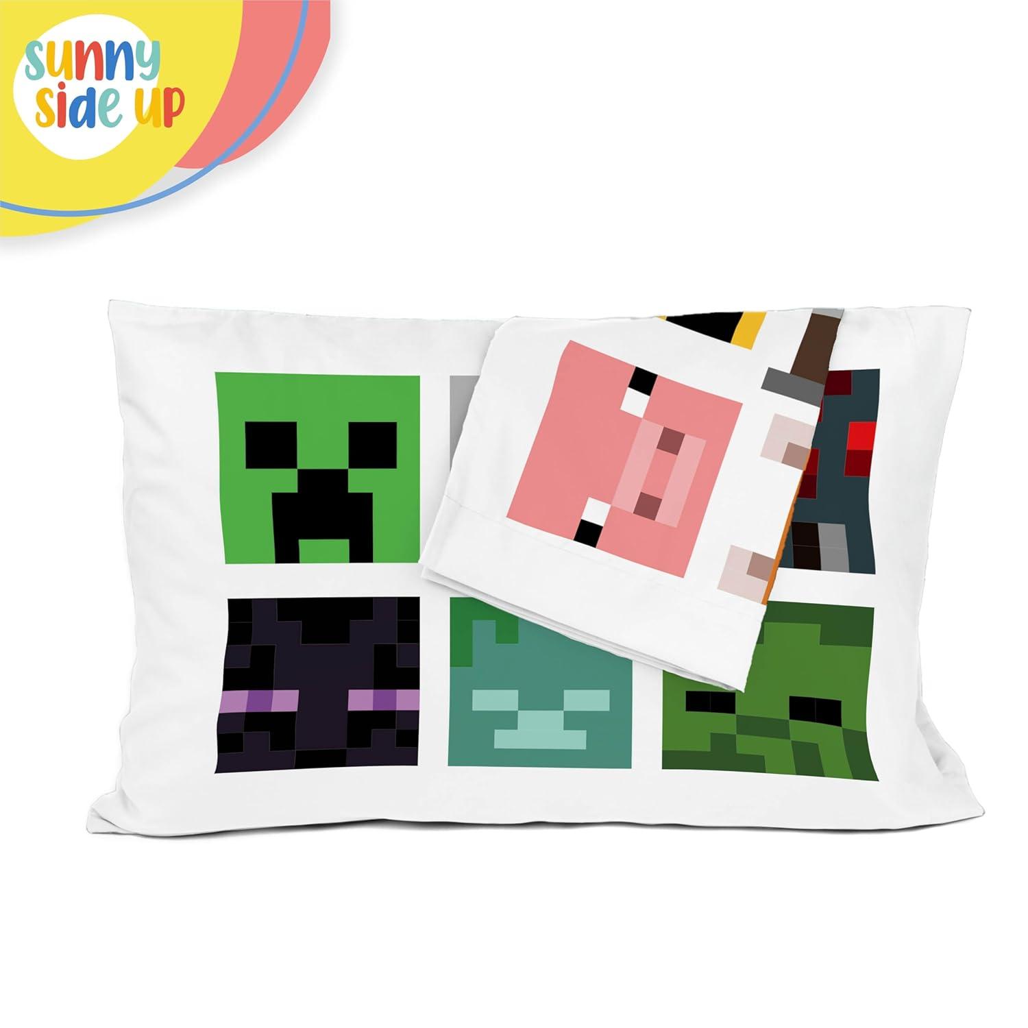 Sunny Side Up Minecraft Mobs & Animals 2 Pack Reversible Pillowcases - Double Sided Pillow Covers, Kids Super Soft Creeper Bedding