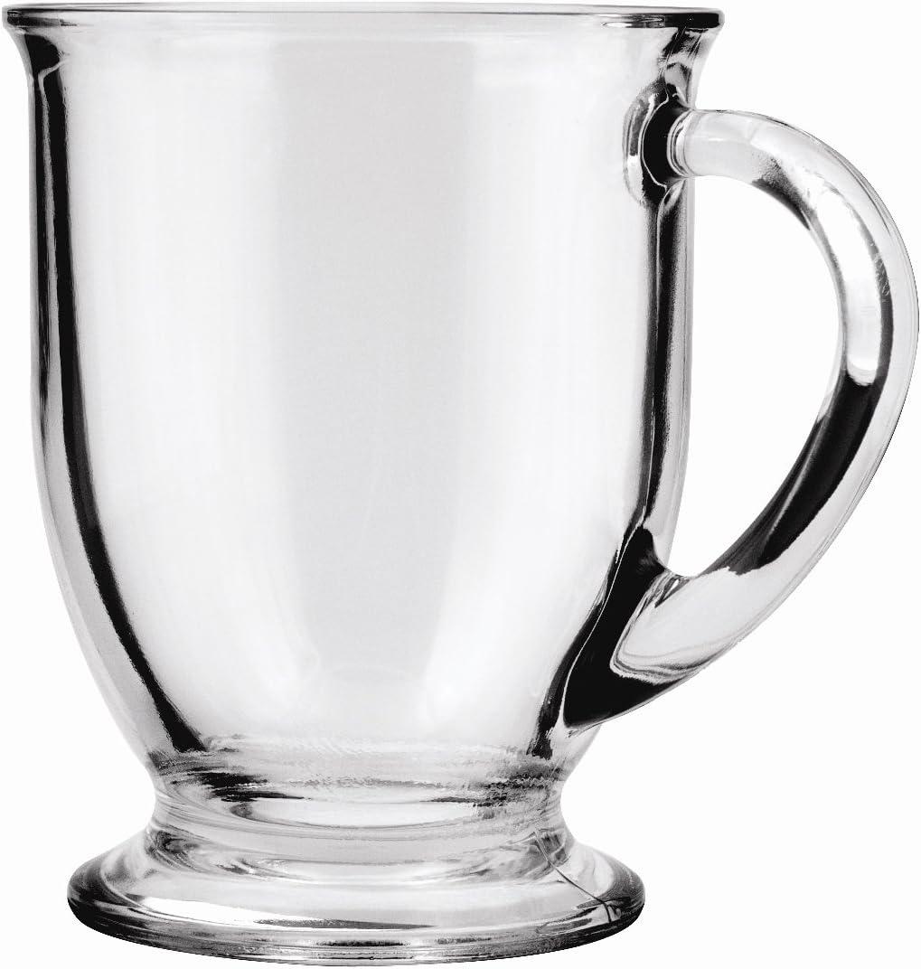 Anchor Hocking 16 oz Clear Glass Coffee Mugs Set of 6