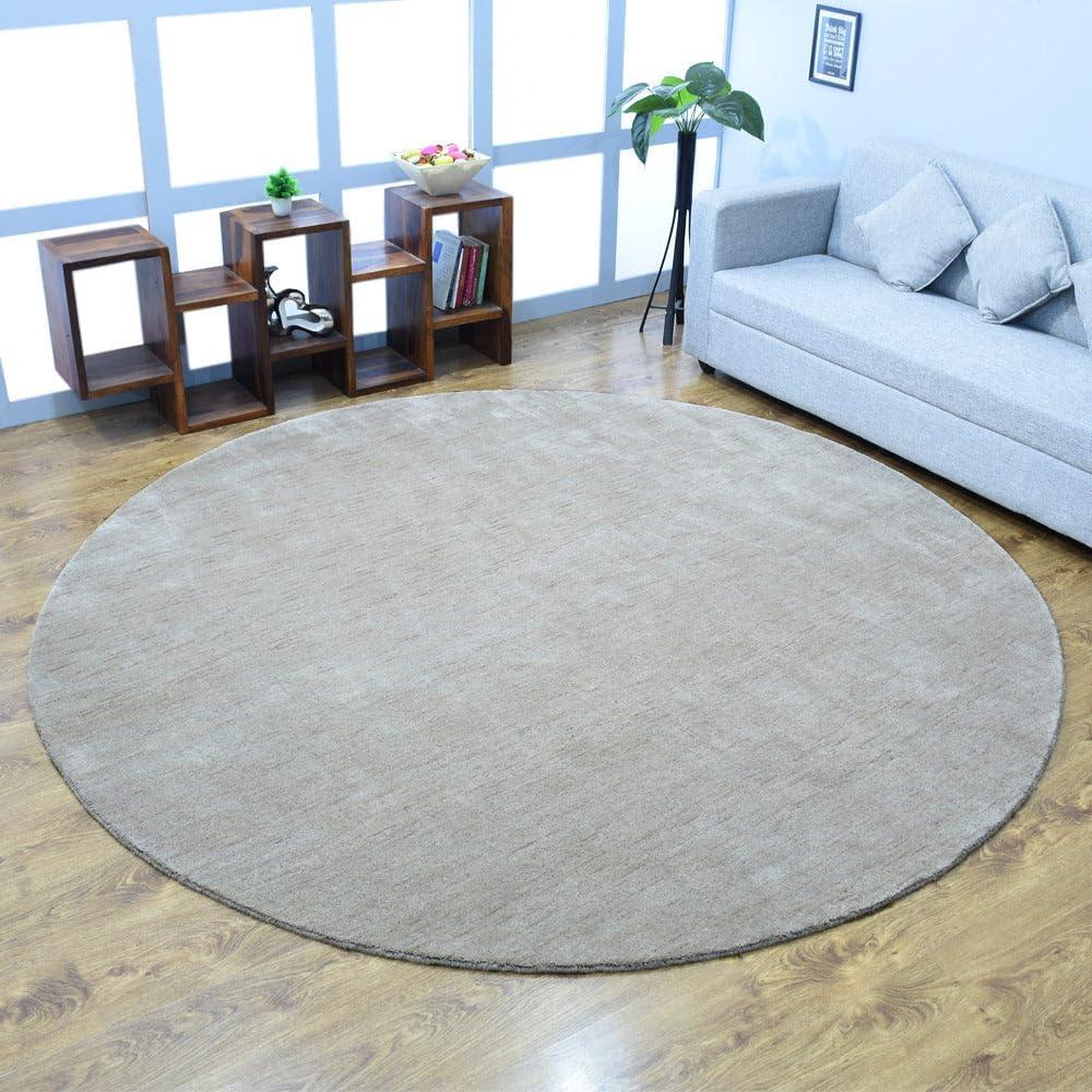 Rugsotic Carpets Alfombras Hechas a Mano Telar Anudado Redondo 10'x10' Lana Beige para Uso en Interiores