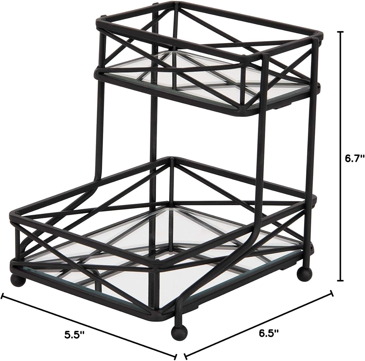 Matte Black 2-Tier Vanity Tower with Mirrored Base