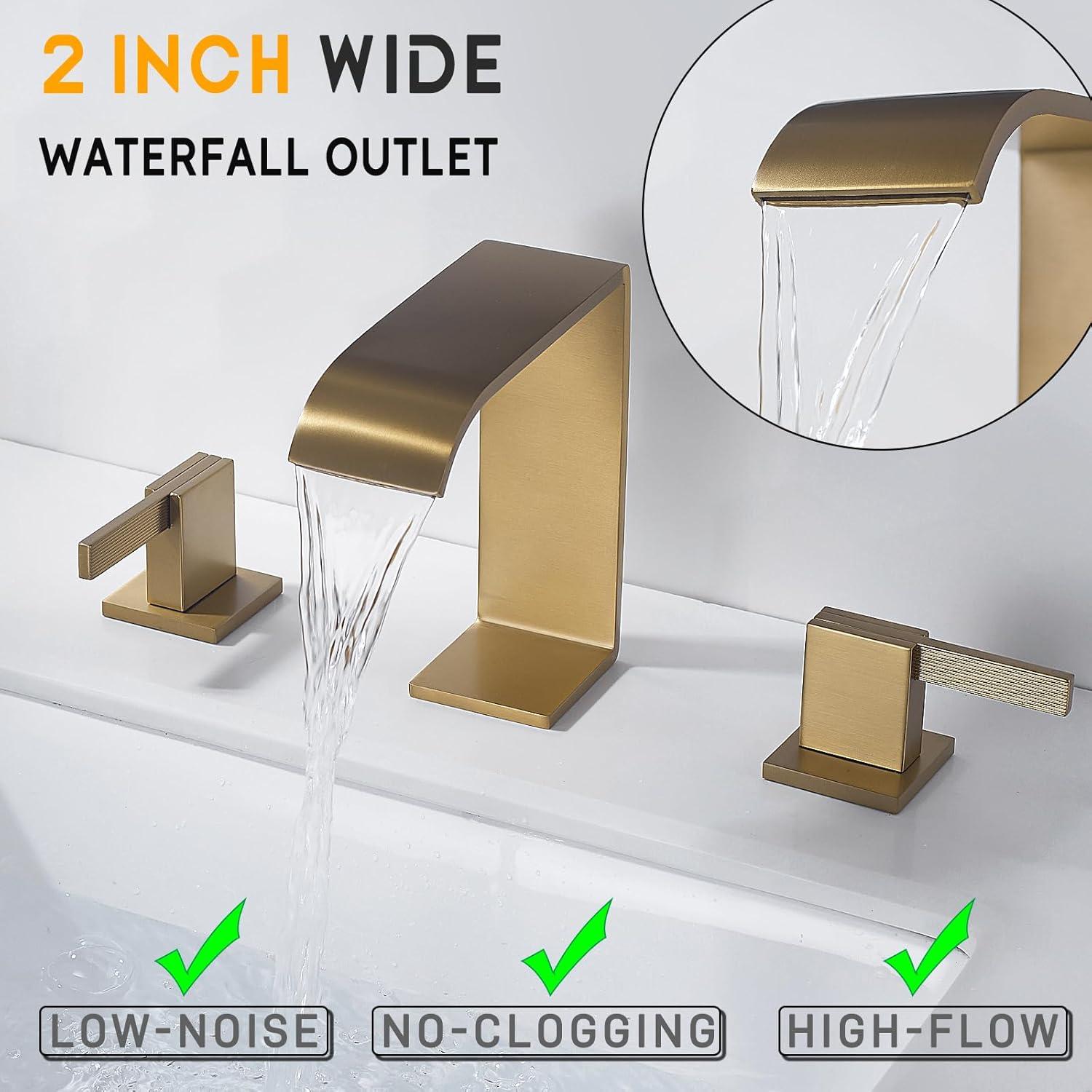 2 Handle 8 Inch Widespread Waterfall Bathroom Sink Faucet with Drain