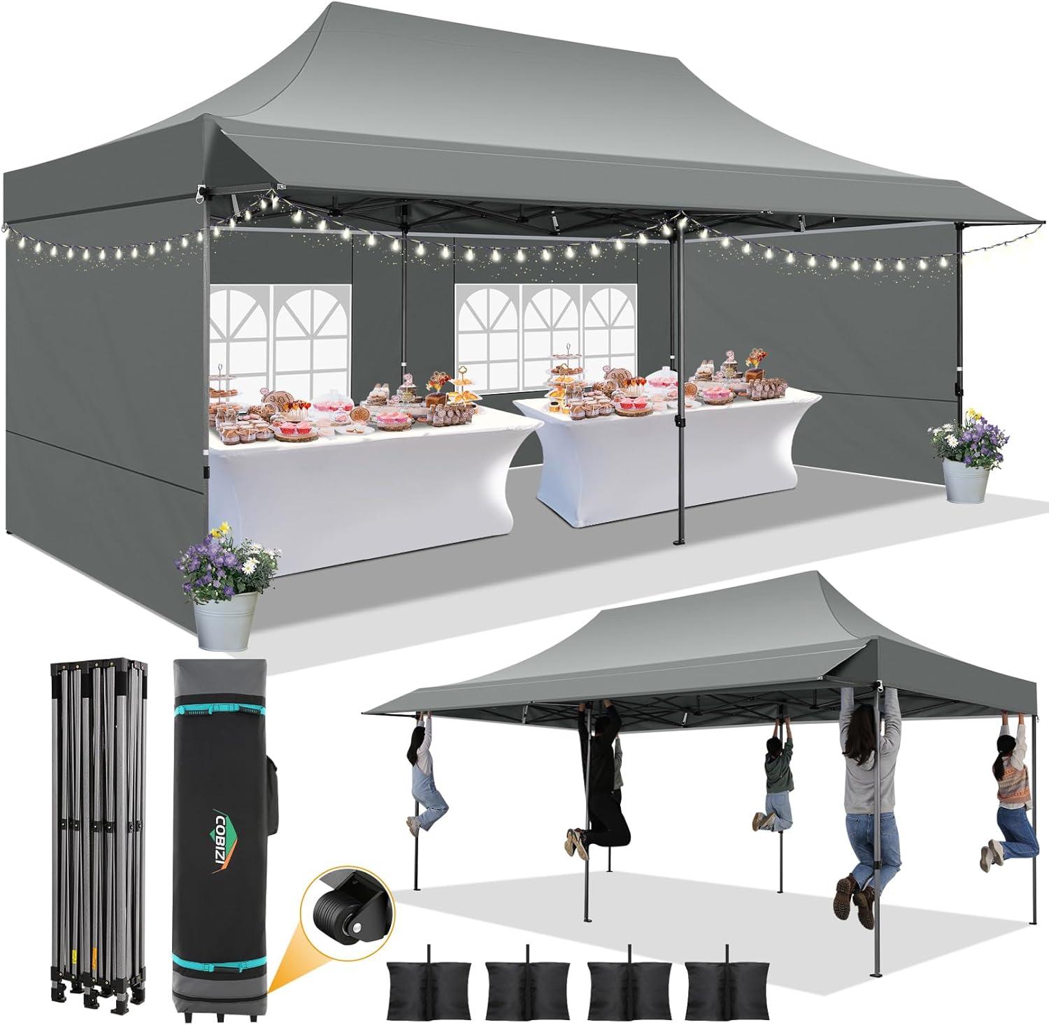 Gray 10' x 20' Heavy Duty Pop-Up Canopy Tent with Roller Bag