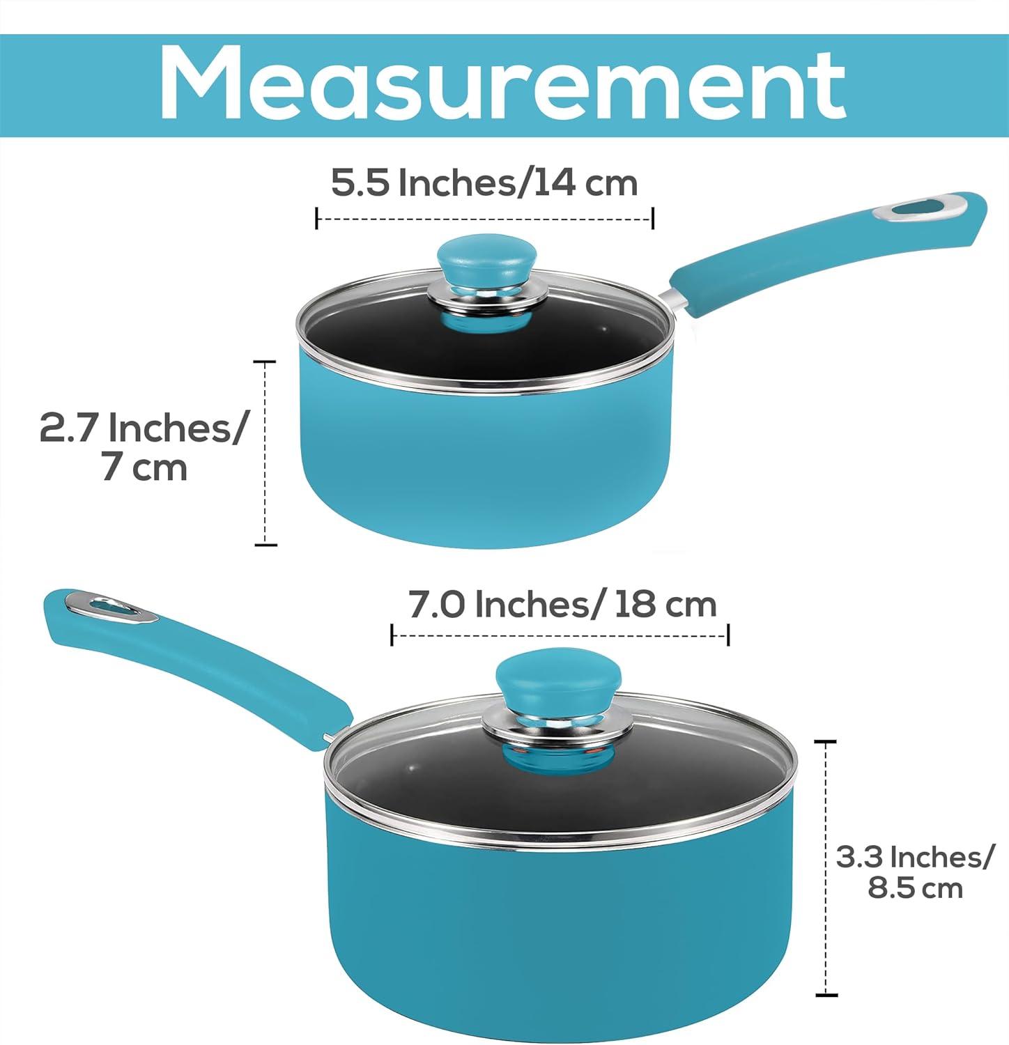 Turquoise and Black Nonstick Aluminum Saucepan Set with Glass Lid