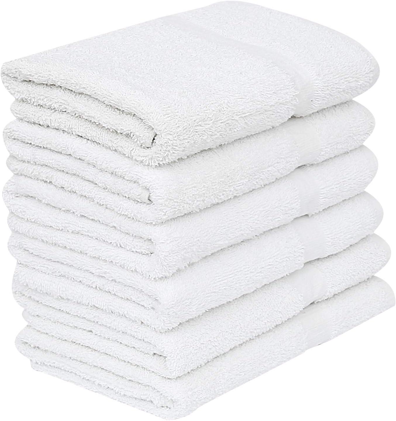 GOLD TEXTILES 6 White Economy Bath Towels Bulk 24x48 Inch Cotton Blend for Softness Commercial Grade Easy Care