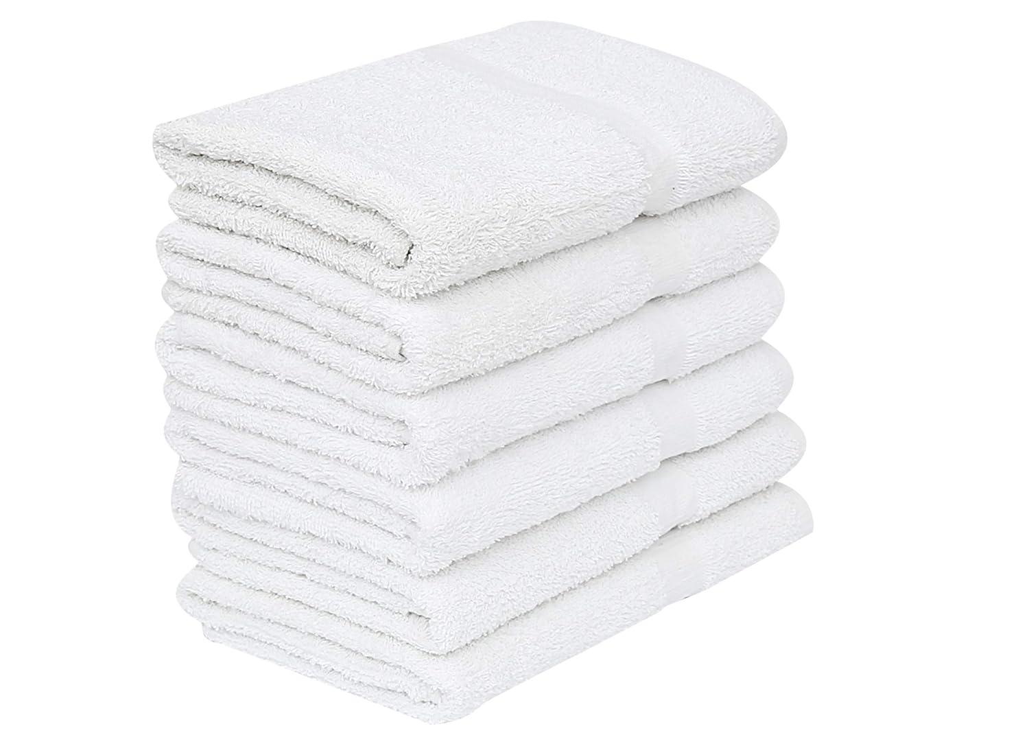 GOLD TEXTILES 6 White Economy Bath Towels Bulk 24x48 Inch Cotton Blend for Softness Commercial Grade Easy Care