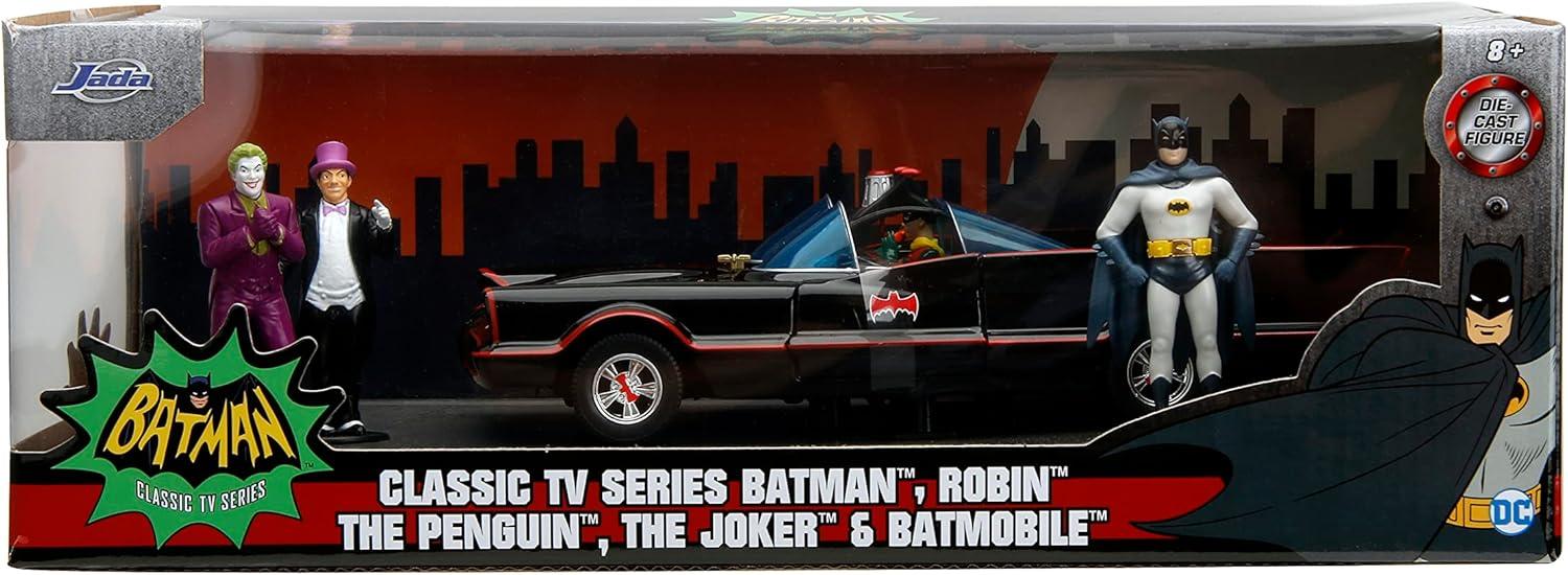 Batman 1:24 1966 Batmobile Die-Cast Car & 2.75" Batman, Robin, Penguin, & The Joker Figures