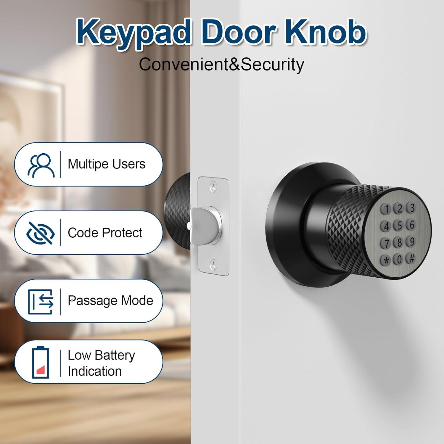 Smart Lock,Keyless Smart Lock Digital Door Lock with Keypad, Waterproof Electronic Keypad Door Lock with Spare Keys, Great for Home, Hotel and Office