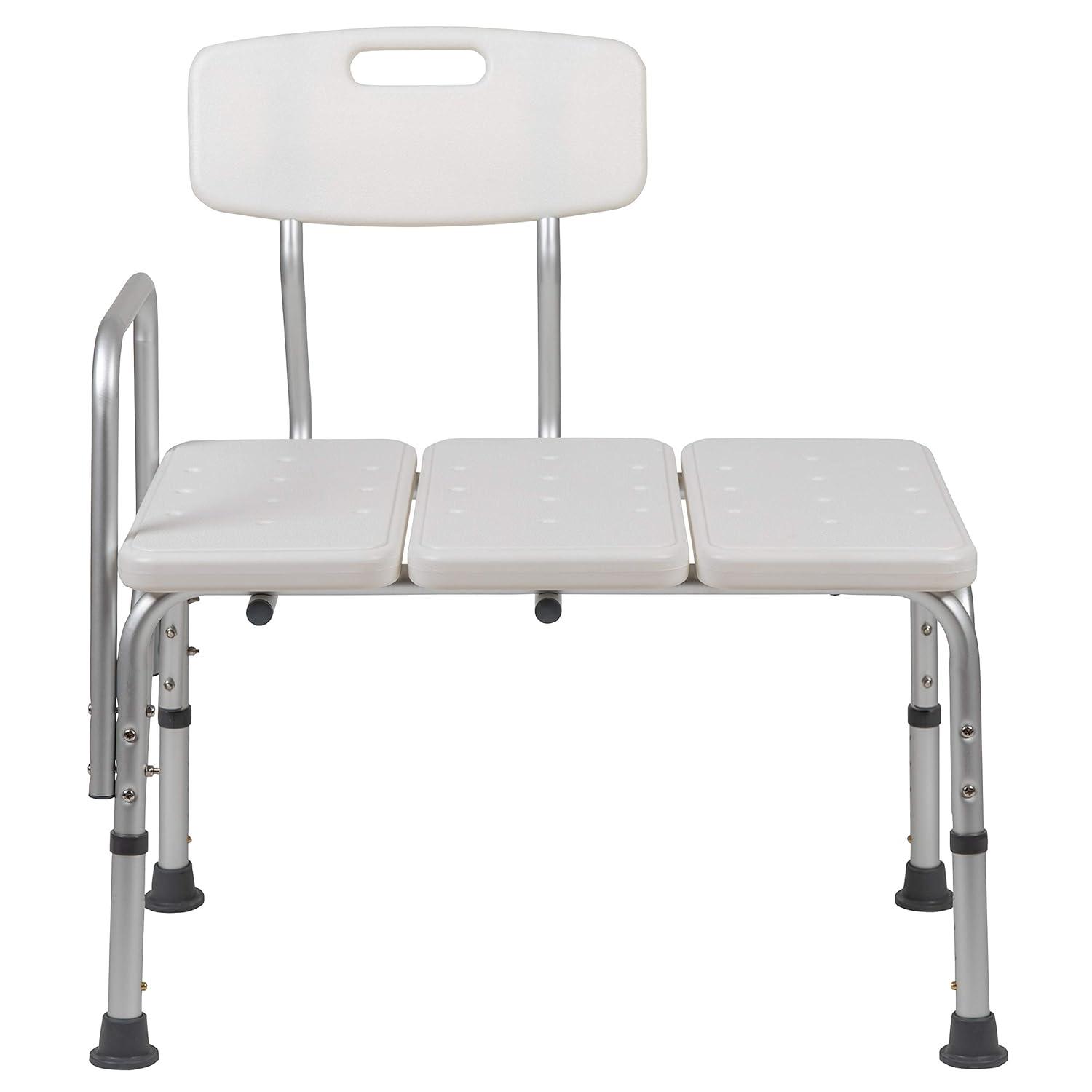 Flash Furniture DC-HY3510L-WH-GG Phoebe Aluminum Height Adjustable Medical Shower Transfer Bench
