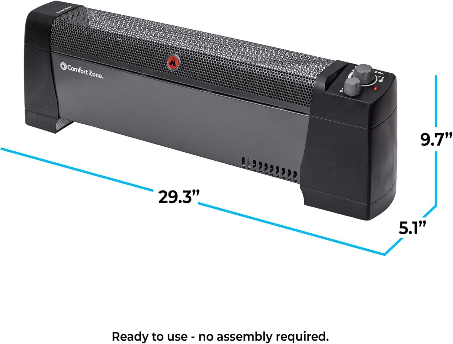 Black Electric Baseboard Heater with Thermostat and Safety Features