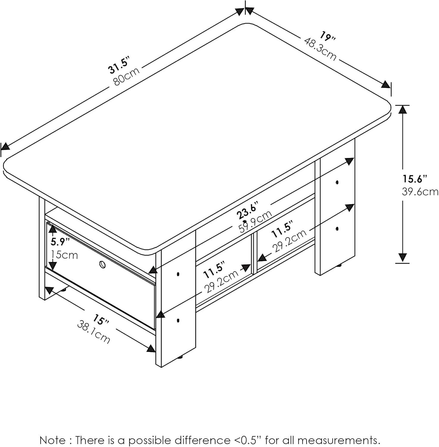 Espresso Brown Rectangular Wood Coffee Table with Storage