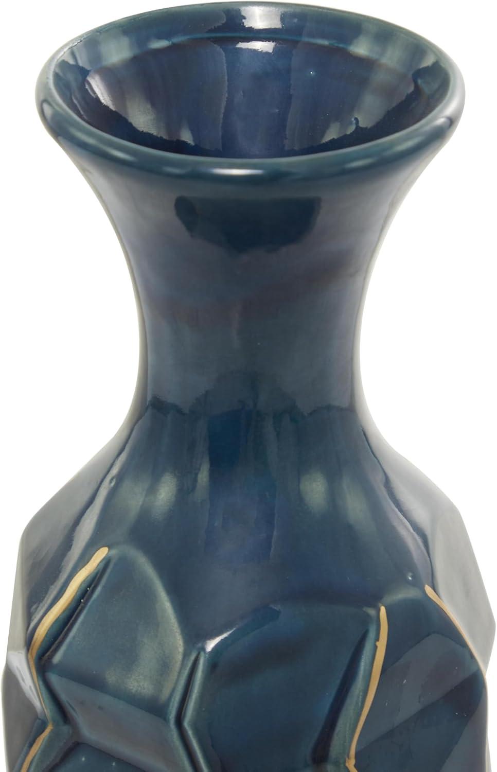 DecMode Blue Ceramic Modern and Coastal Vase 5"W x 15"H, featuring Minimalist Design with clean Lines and Angular Structures