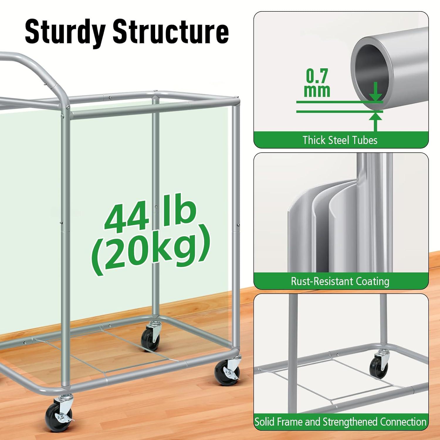 Beige 140L Rolling Laundry Sorter with Steel Frame and Removable Liner