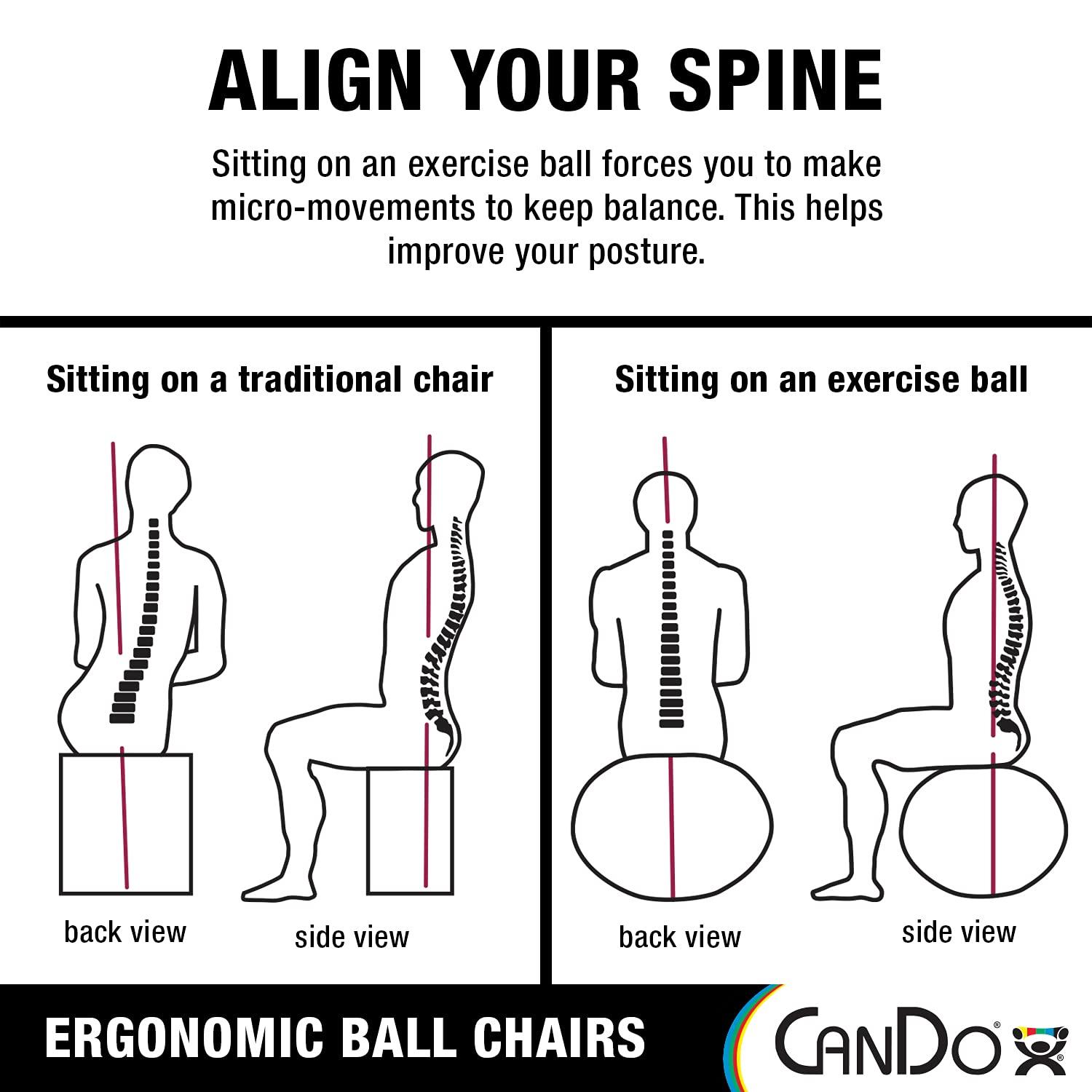 CanDo Metal Ball Chair Inflatable Ergonomic Active Seating Exercise Ball Chair With Air Pump for Home, Office, and Classroom
