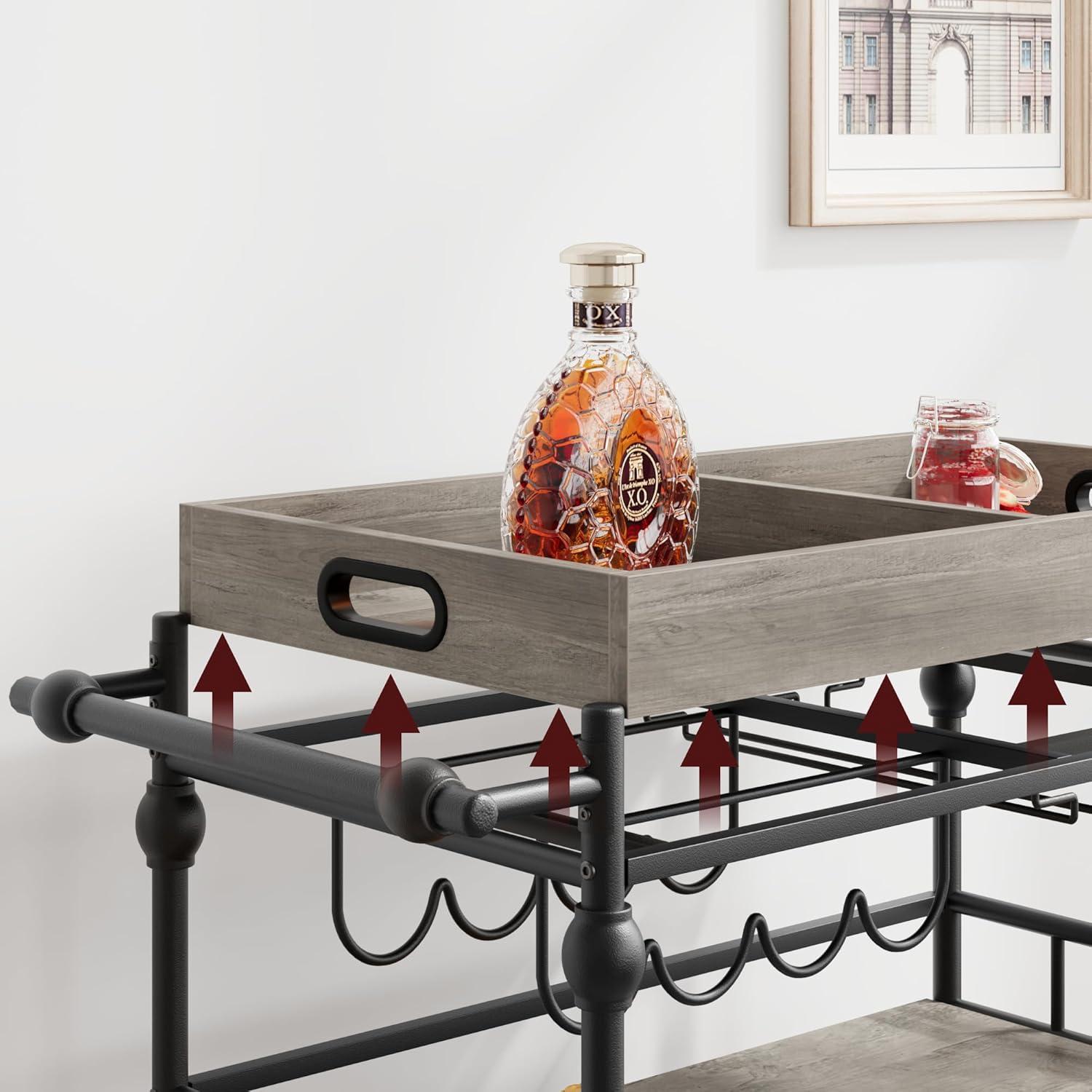 Bar Cart, Bar Carts for The Home, 3 Tier Bar Cart with Wheels, Portable Home Bar & Serving Carts, Rolling Cart with Wine Rack and Removable Tray for Living Room, Kitchen, Dining Room
