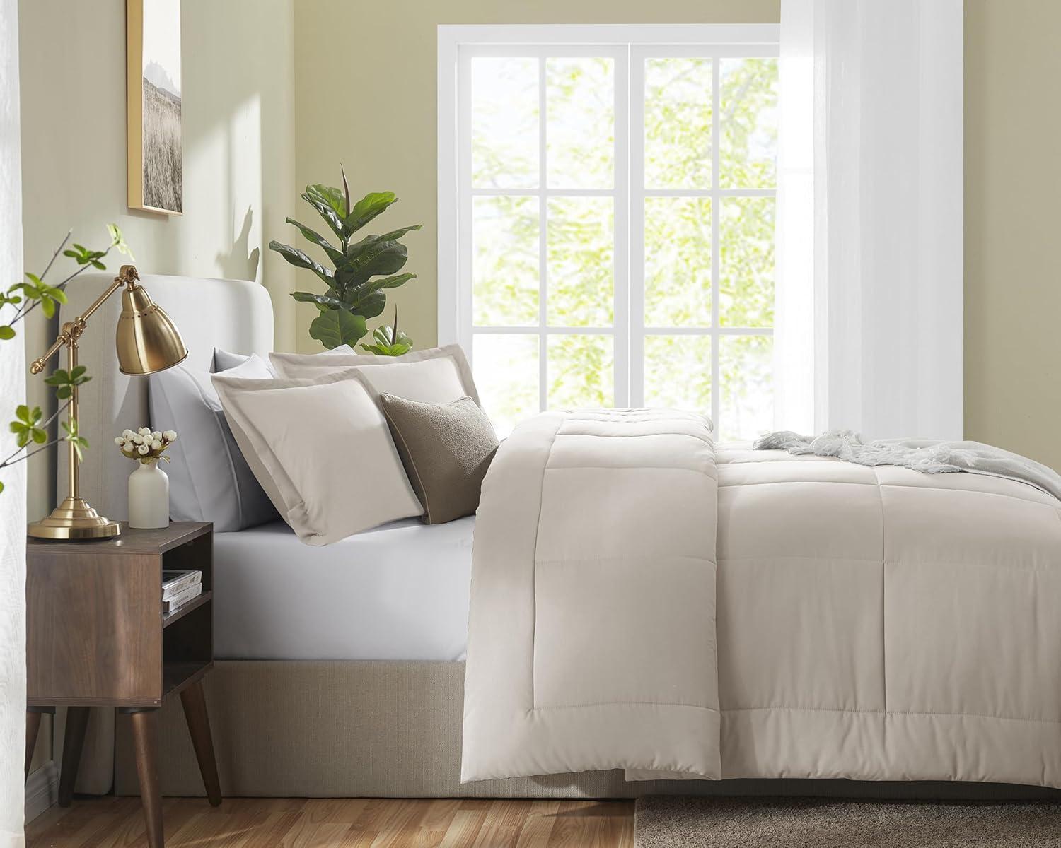 CozyLux Queen Size Comforter Sets - Beige Comforter Queen Size, 3 Pieces Box Stitched Soft Lightweight Bed Set, All Season Bedding Sets with 1 Down Alternative Comforter and 2 Pillow Shams