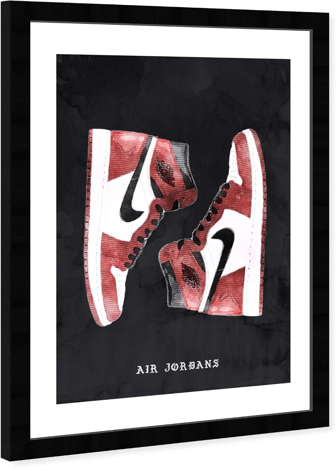 Red and Black Air Jordans Framed Wall Art Print