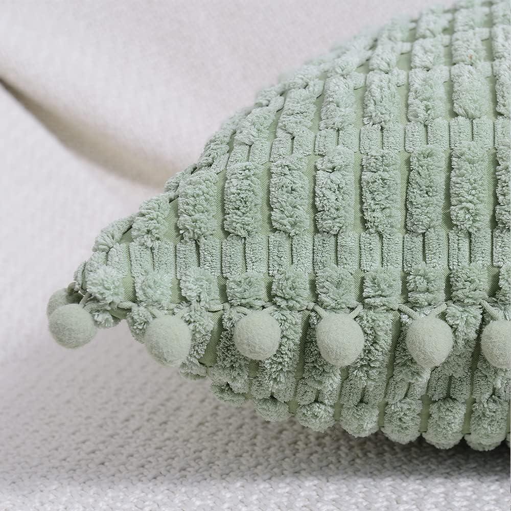 Fymlhomi 2 Packs Sage Green Decorative Throw Pillow Covers 18x18 Inch for Couch Bed Sofa, Modern Farmhouse Boho Home Decor, Soft Cute Plush Corduroy Cushion Case 45x45 CM