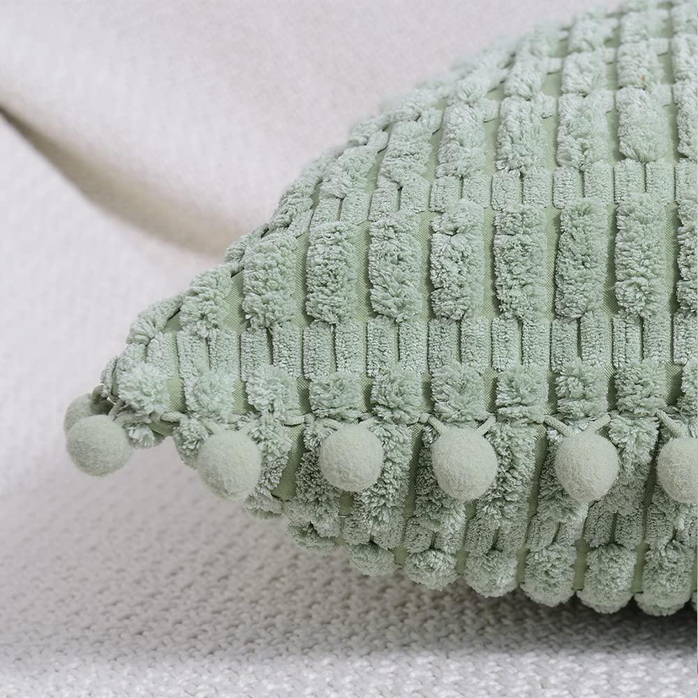 Fymlhomi 2 Packs Sage Green Decorative Throw Pillow Covers 18x18 Inch for Couch Bed Sofa, Modern Farmhouse Boho Home Decor, Soft Cute Plush Corduroy Cushion Case 45x45 CM