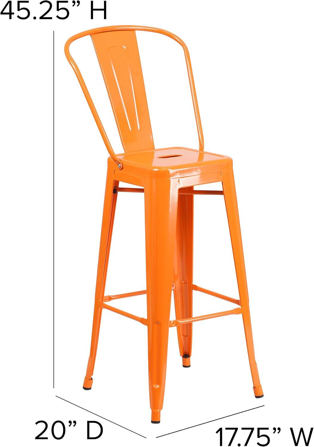 Flash Furniture Commercial Grade 30" High Orange Metal Indoor-Outdoor Barstool with Removable Back
