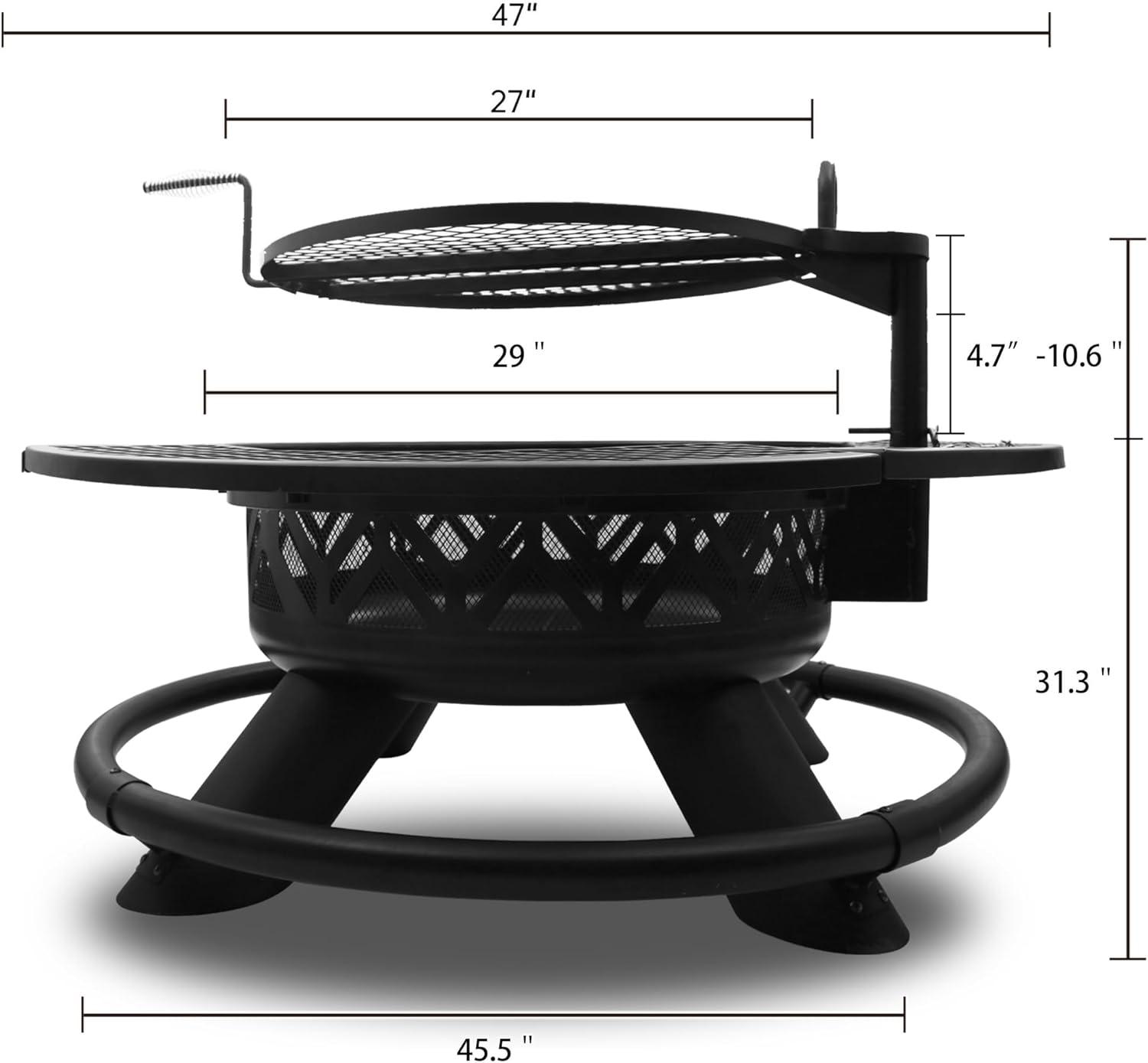 Red Mountain Valley 47" Black Steel Fire Pit with Adjustable Grill