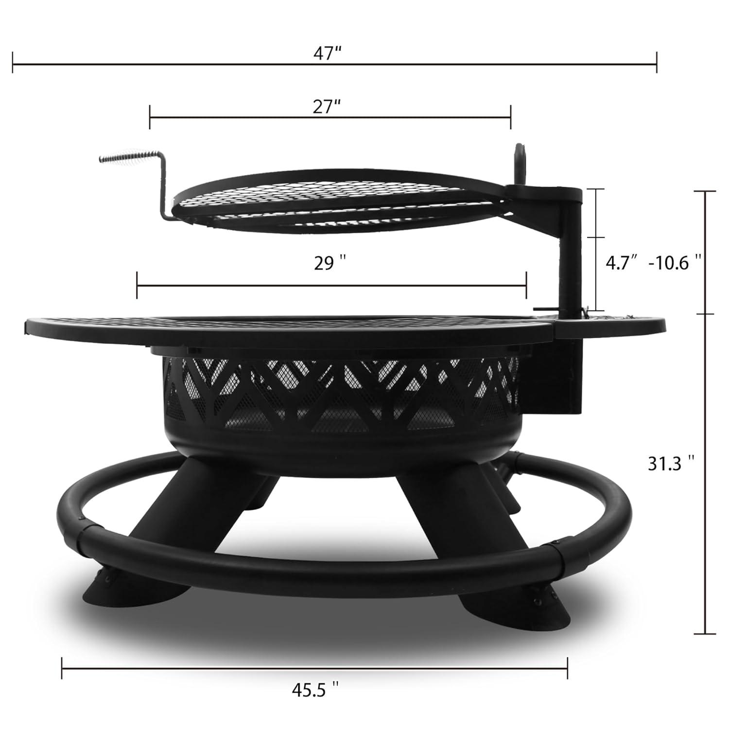 Red Mountain Valley Outdoor Fire Pit 47'' with Adjustable Grill, Outdoor Large Wood Burning BBQ Firepit Bowl, Bonfire Fire Pits with Cooking grates, 2-in-1 Steel Table for Backyard, Patio Picnic