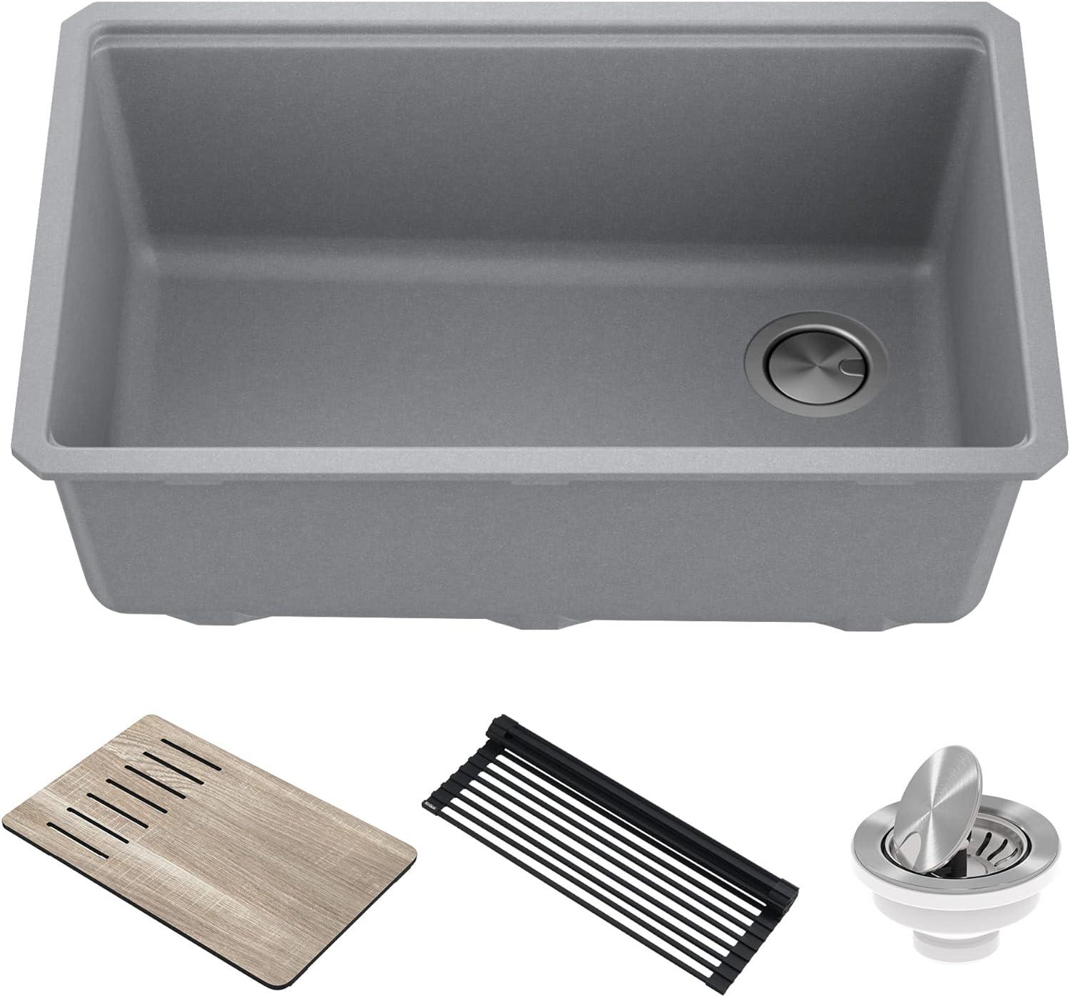 29 in. KRAUS Bellucci Workstation Undermount Granite Composite Single Bowl Kitchen Sink with Accessories