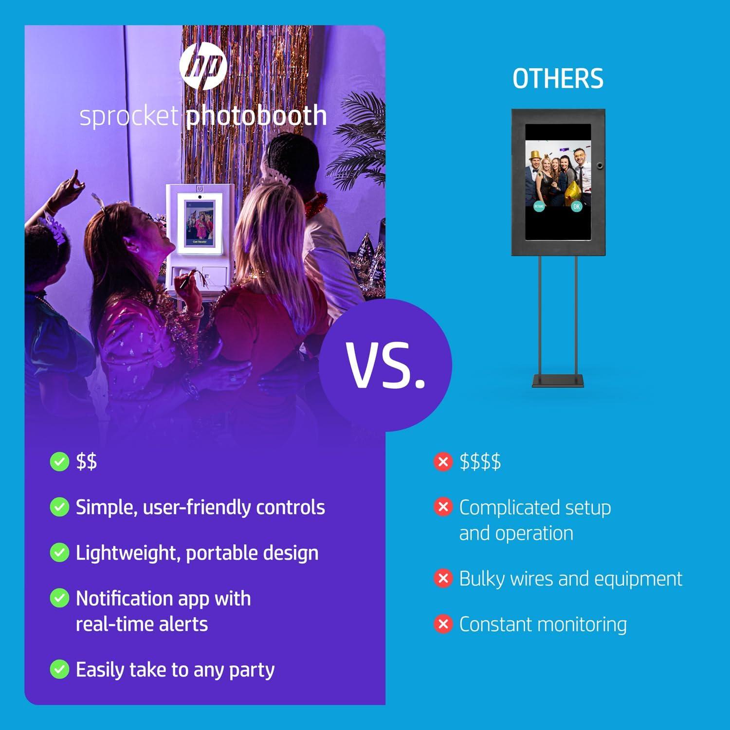 HP Sprocket Photobooth 3" x 4" Color Photo Printer with Touch Screen, LED Ring Light, Wi-Fi & More! - White
