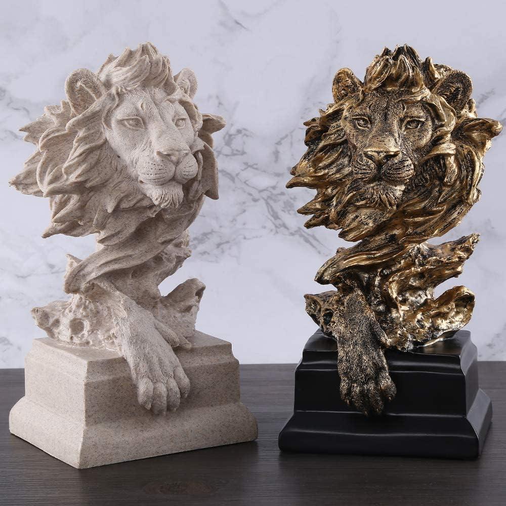 H&W Sandstone Lion - The King of Beasts - Statue Decoration for Home/Study/Living Room, Great Collectible Figurines, Best Gift for The Man, Golden Color (HH17-D2)