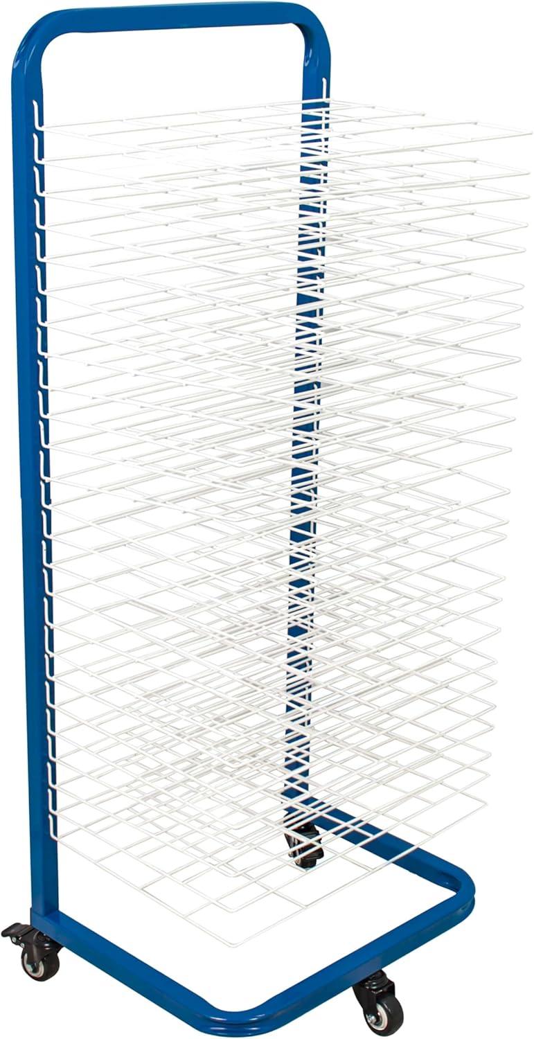 U.S. Art Supply 25 Shelf Art Drying Rack for Classrooms and Studios - Mobile Wheels, Wall Mountable, 25 Removable Shelves - Stack Store Artwork, Canvases Paintings Drawings - 14.5" D x 17.5" W x 38" H