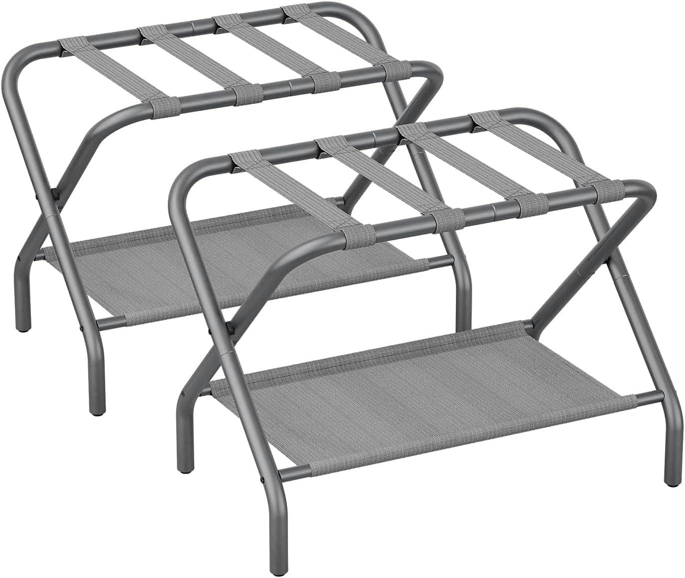 SONGMICS Luggage Rack with Fabric Storage Shelf Suitcasa Stand for Guest Room Bedroom Holds up to 110 lb Set of 2 Gray