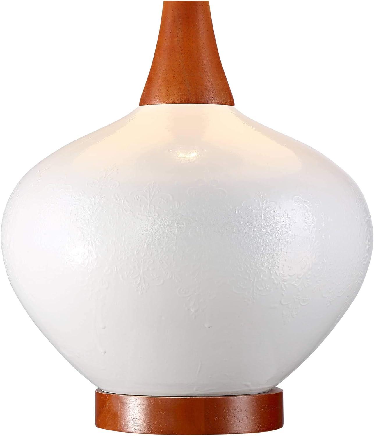 360 Lighting Brice Modern Mid Century Accent Table Lamp 23" High Ivory Ceramic Wood Neck Off White Drum Shade for Bedroom Living Room Bedside Office