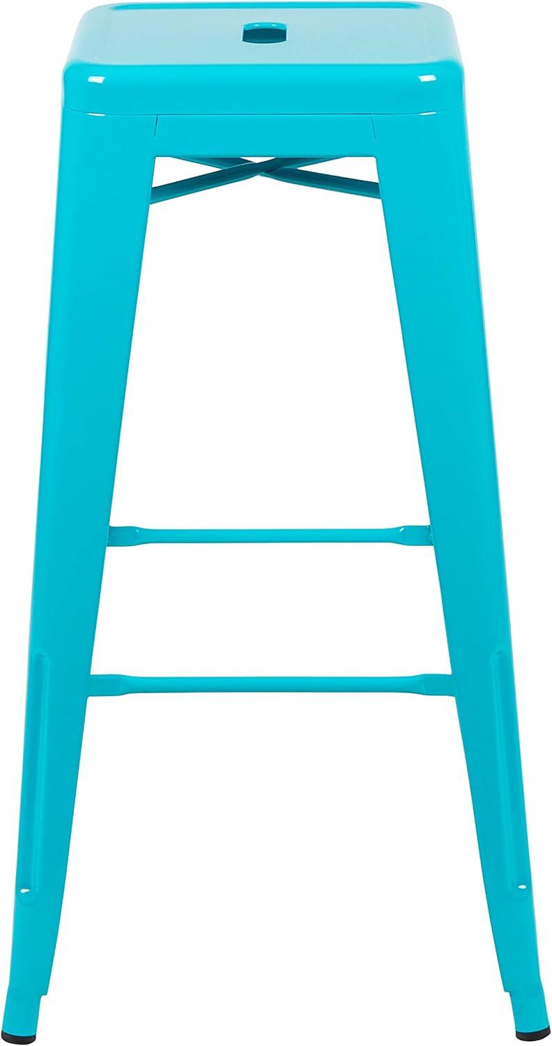 Emma and Oliver 4 Pack 30" High Metal Indoor Bar Stool - Stackable Stool, Teal