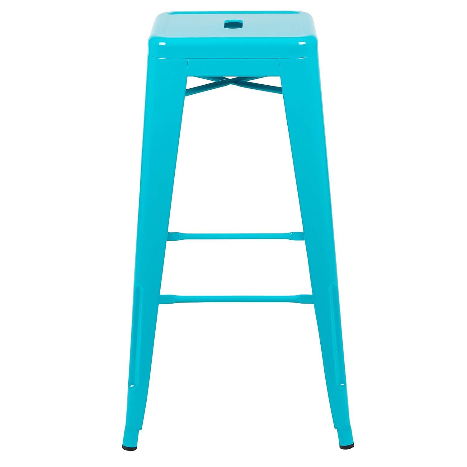 Emma and Oliver 4 Pack 30" High Metal Indoor Bar Stool - Stackable Stool, Teal
