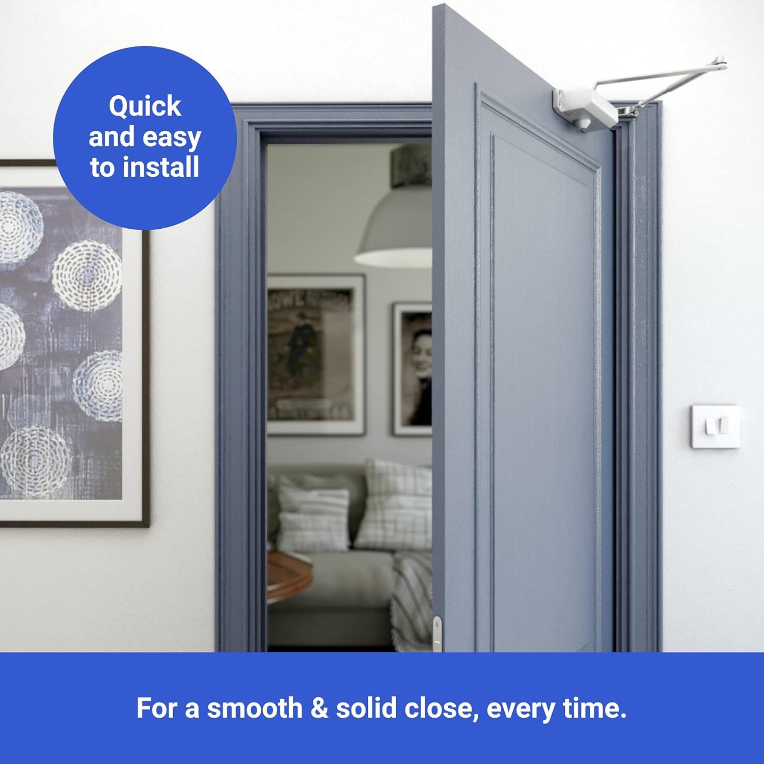 FortStrong FS-1306 Grade 3 Spring Hydraulic Door Closer with Mounting Hardware, Adjustable, Automatic, Silver