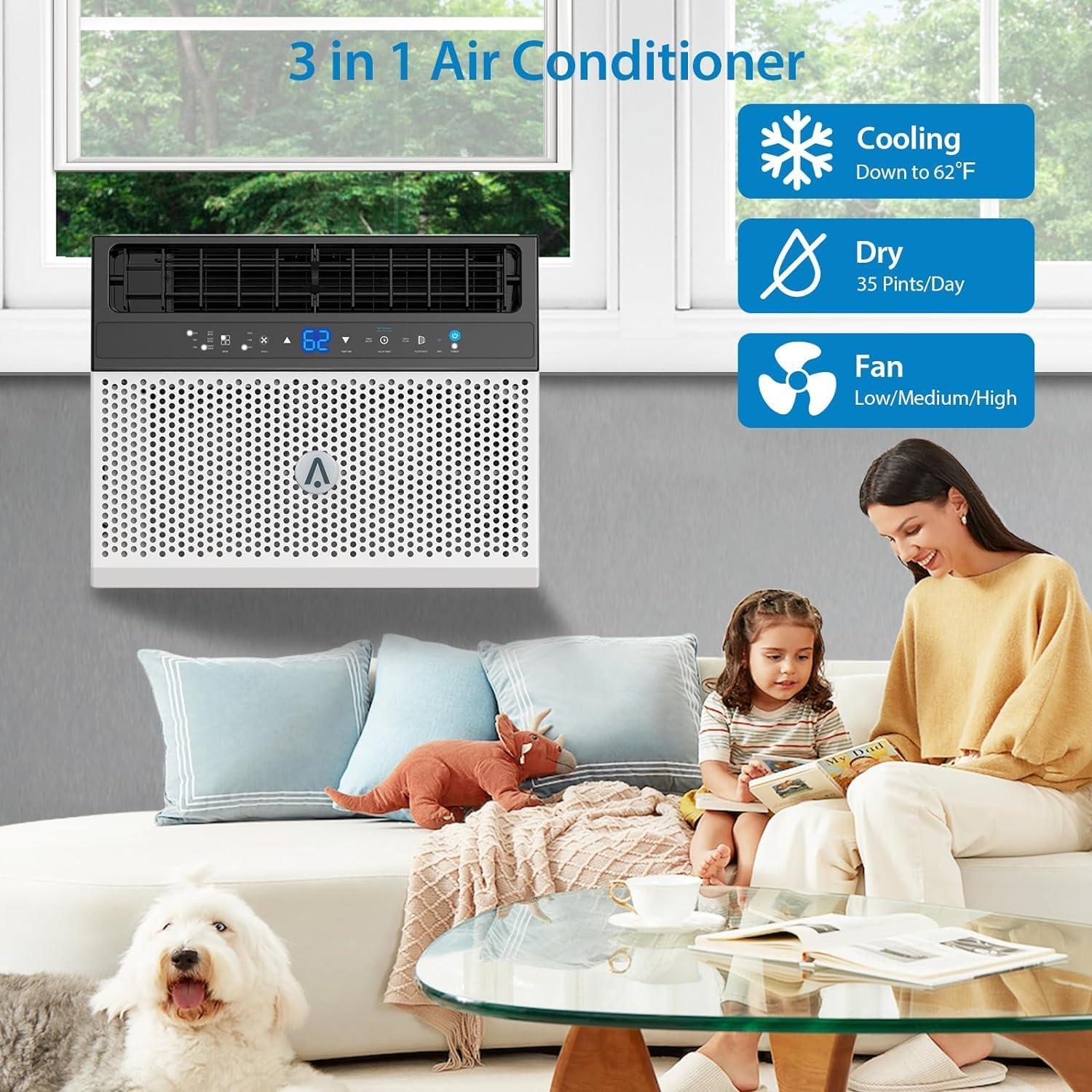 8000 BTU Window Air Conditioner,ac window unit with Washable Filter,Remote Control,Quiet Operation,Fan,Cools Up to 370 Square Feet,110V/60Hz