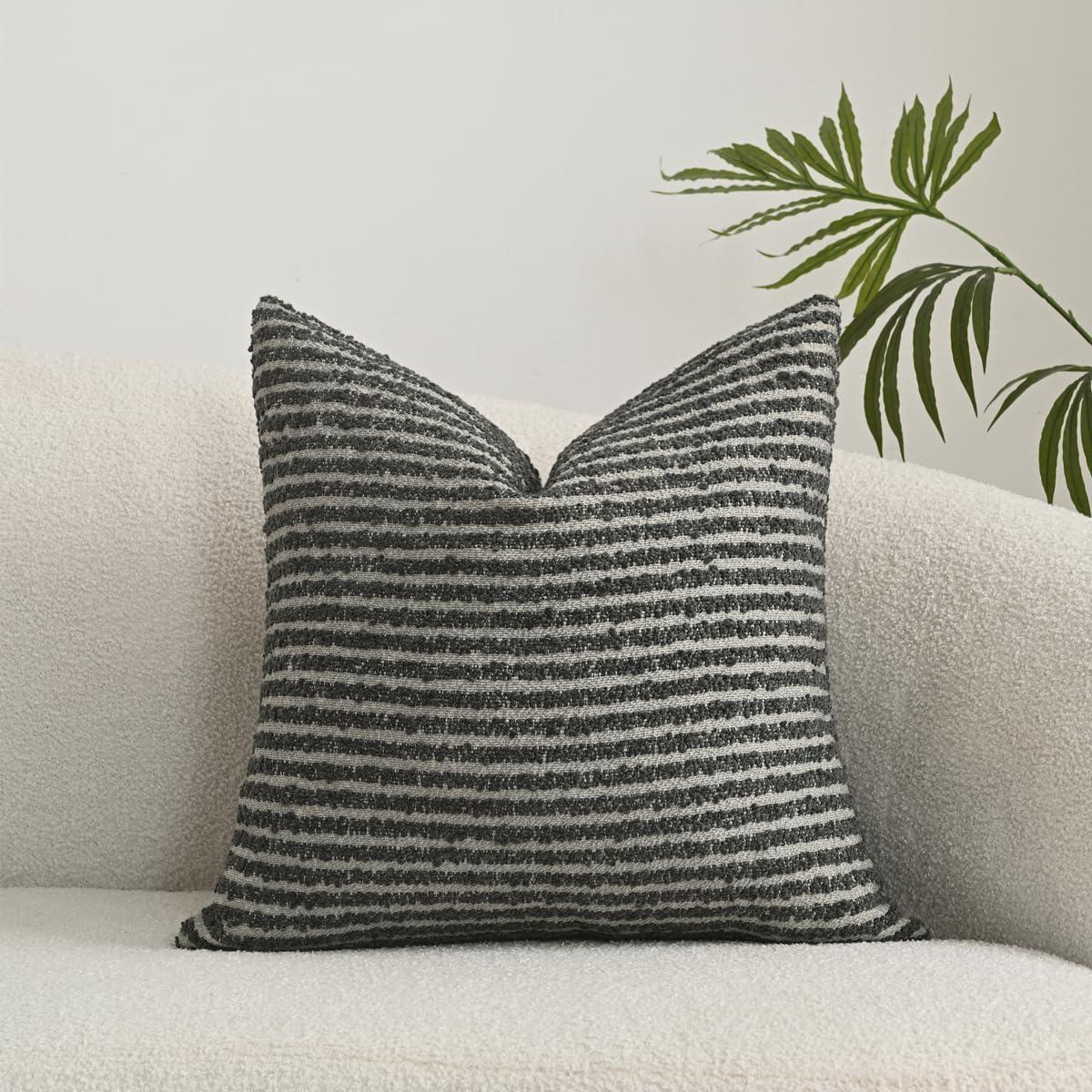 Black and White Striped Boucle Throw Pillow Cover 20x20 Inch