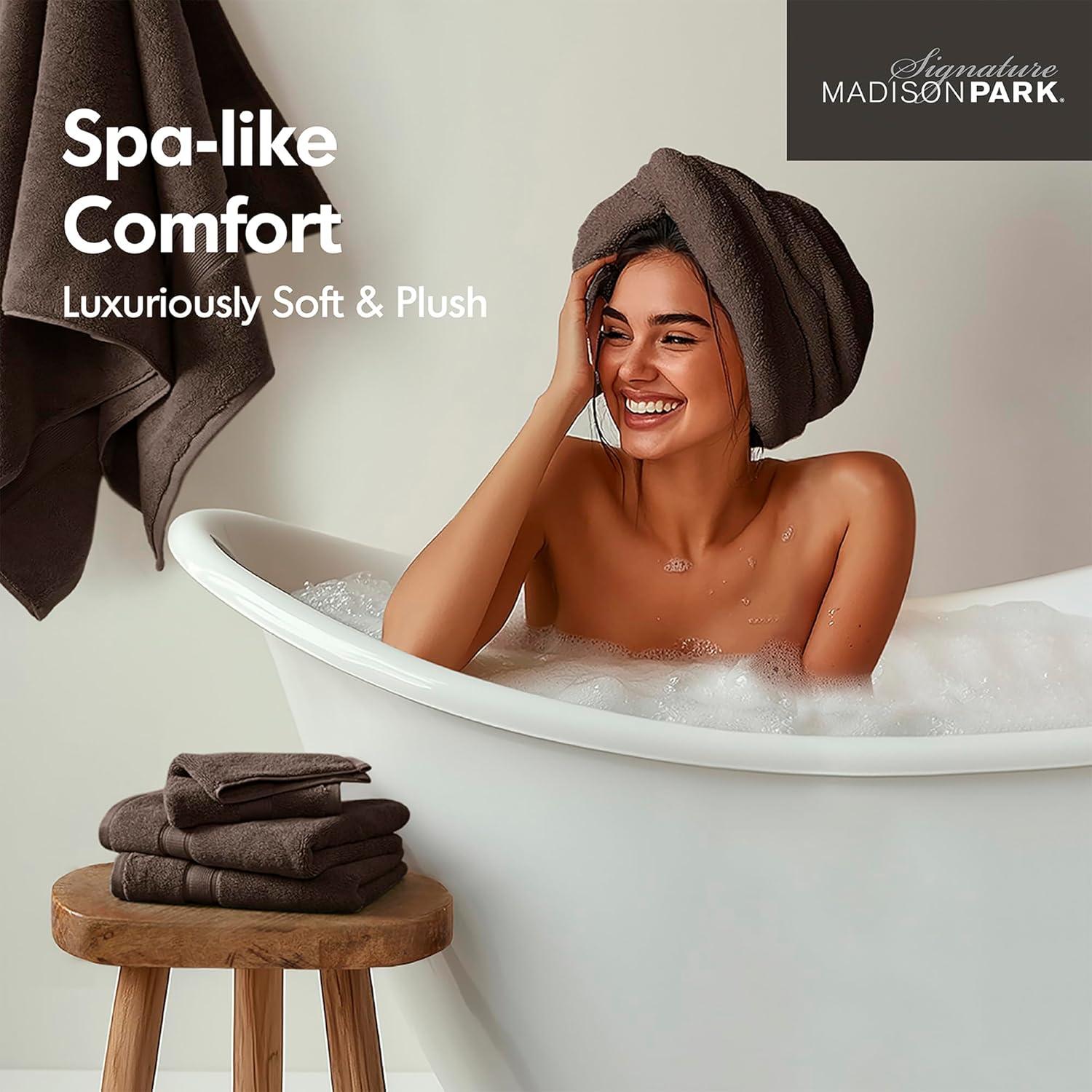 8pc Cotton Bath Towel Set Brown: Madison Park, Heavyweight Terry, OEKO-TEX Certified