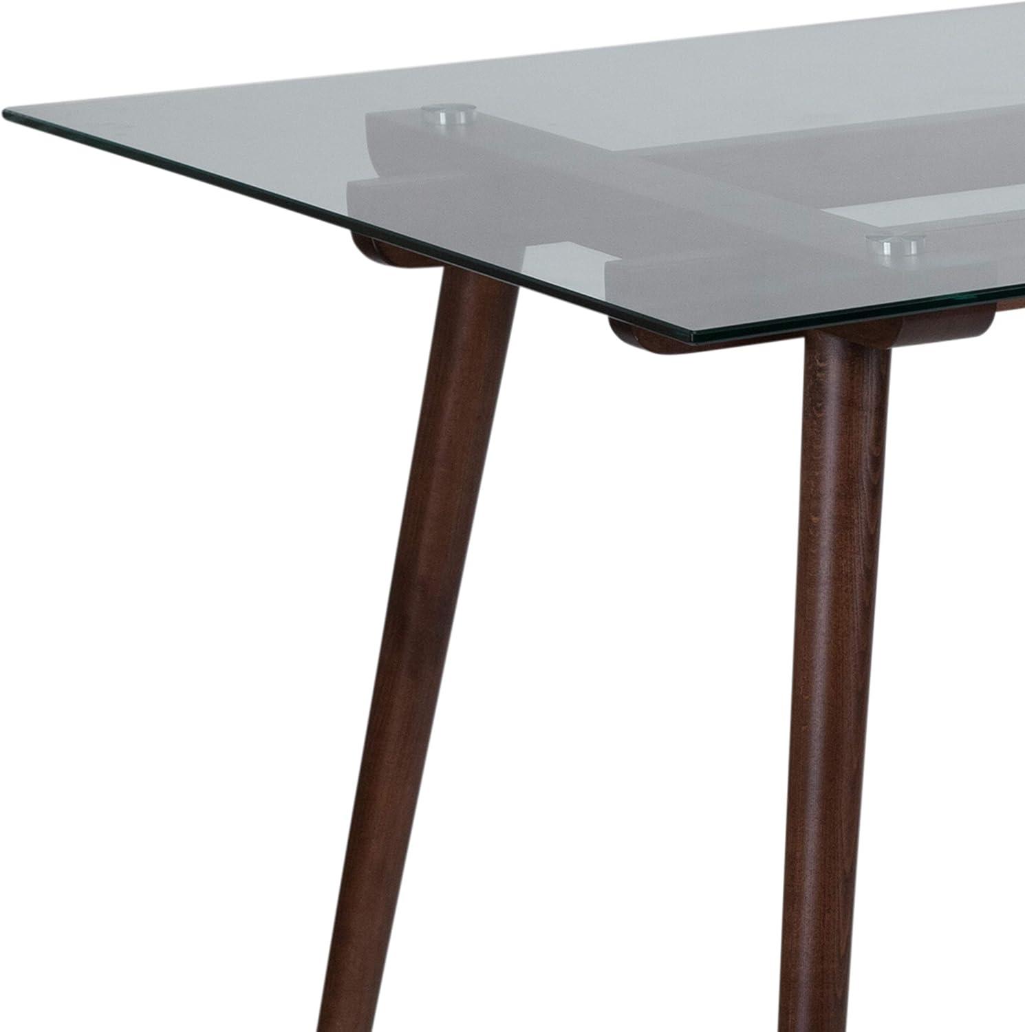 Flash Furniture Meriden 31.5" x 55" Rectangular Solid Walnut Wood Table with Clear Glass Top