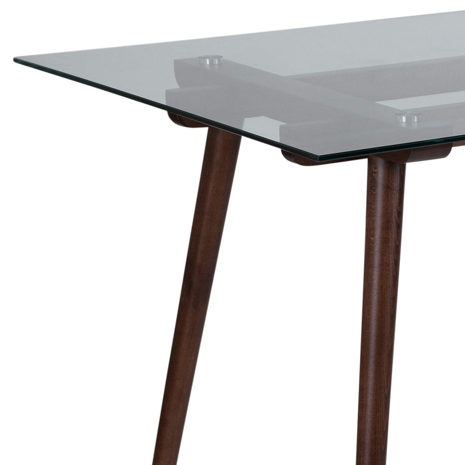 Flash Furniture Meriden 31.5" x 55" Rectangular Solid Walnut Wood Table with Clear Glass Top