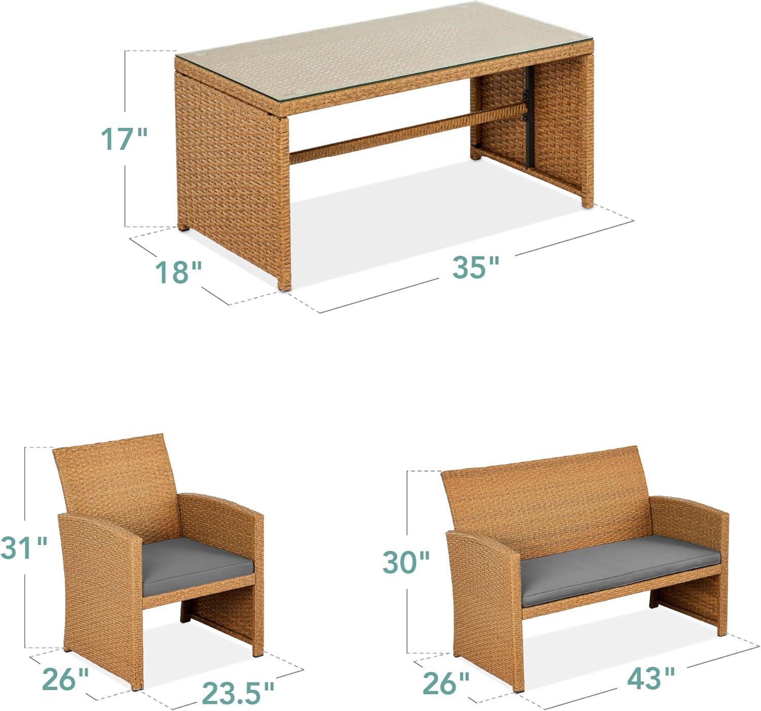 Best Choice Products 4-Piece Outdoor Wicker Patio Conversation Furniture Set w/ Table, Cushions - Natural/Gray