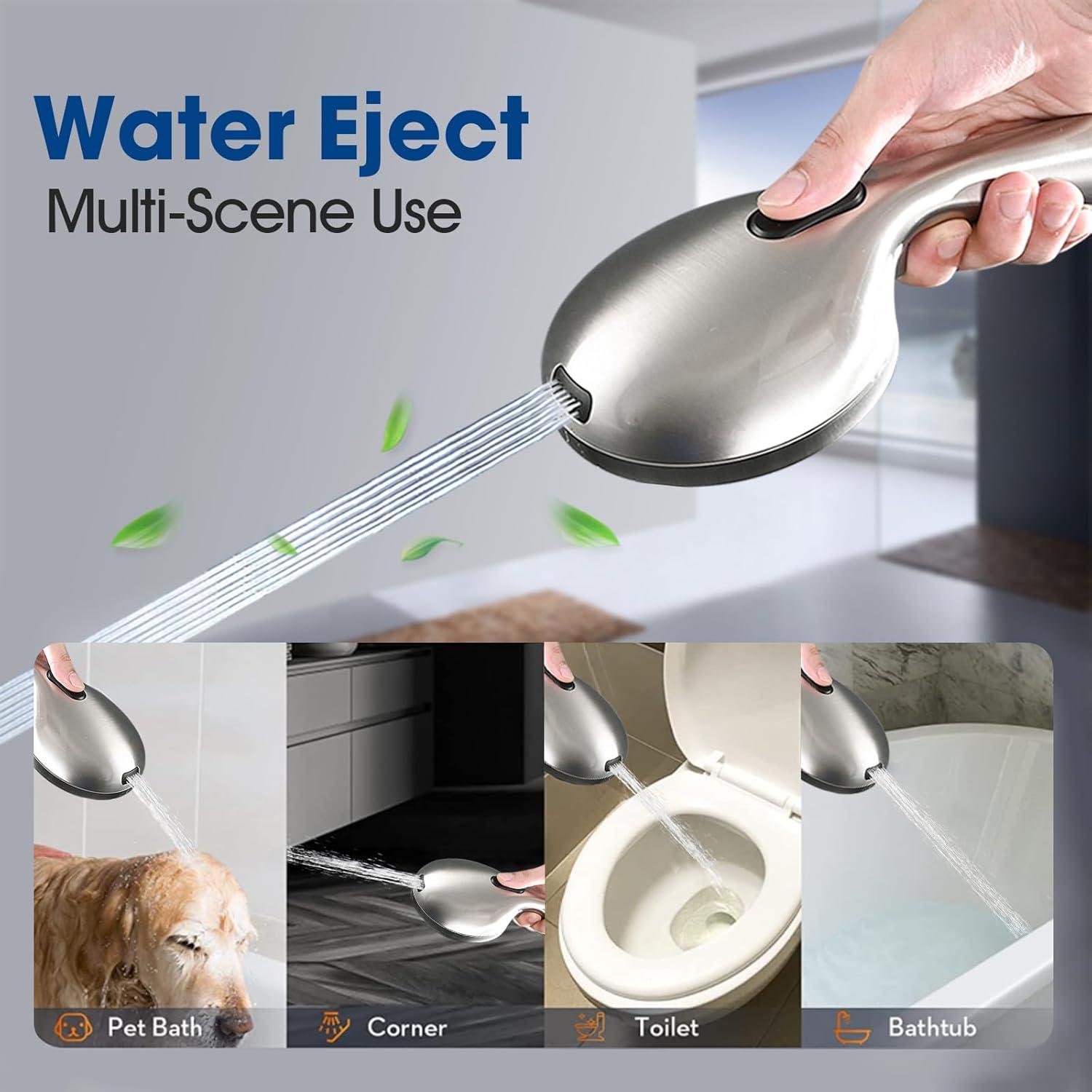 Rainfall Shower Head with Handheld Shower Spray, with 26" Drill Free Adjustable Height Slider Bar, High Pressure Dual Shower Head Combo, 3-Way Diverter for Easy Reach, 5Ft Hose - Chrome Finish