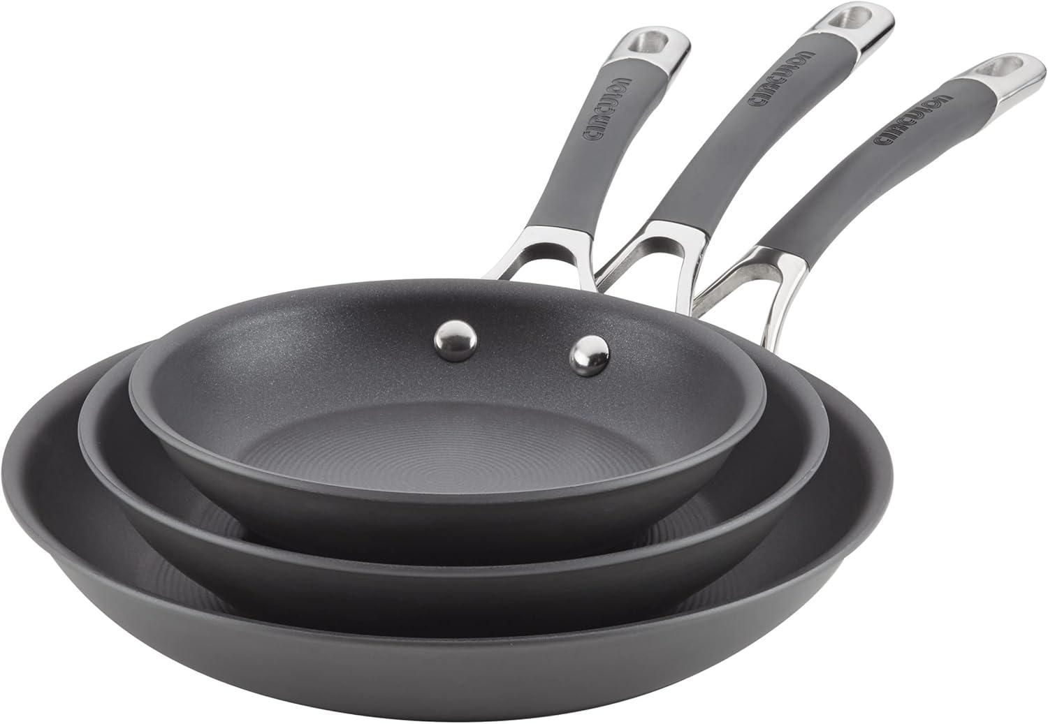 Circulon Radiance Gray Hard-Anodized Nonstick Frying Pan Set, 3-Piece