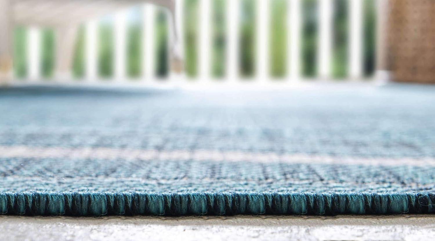 Unique Loom 9' 0 x 12' 2 Rectangle Indoor/Outdoor Border Teal Area Rug