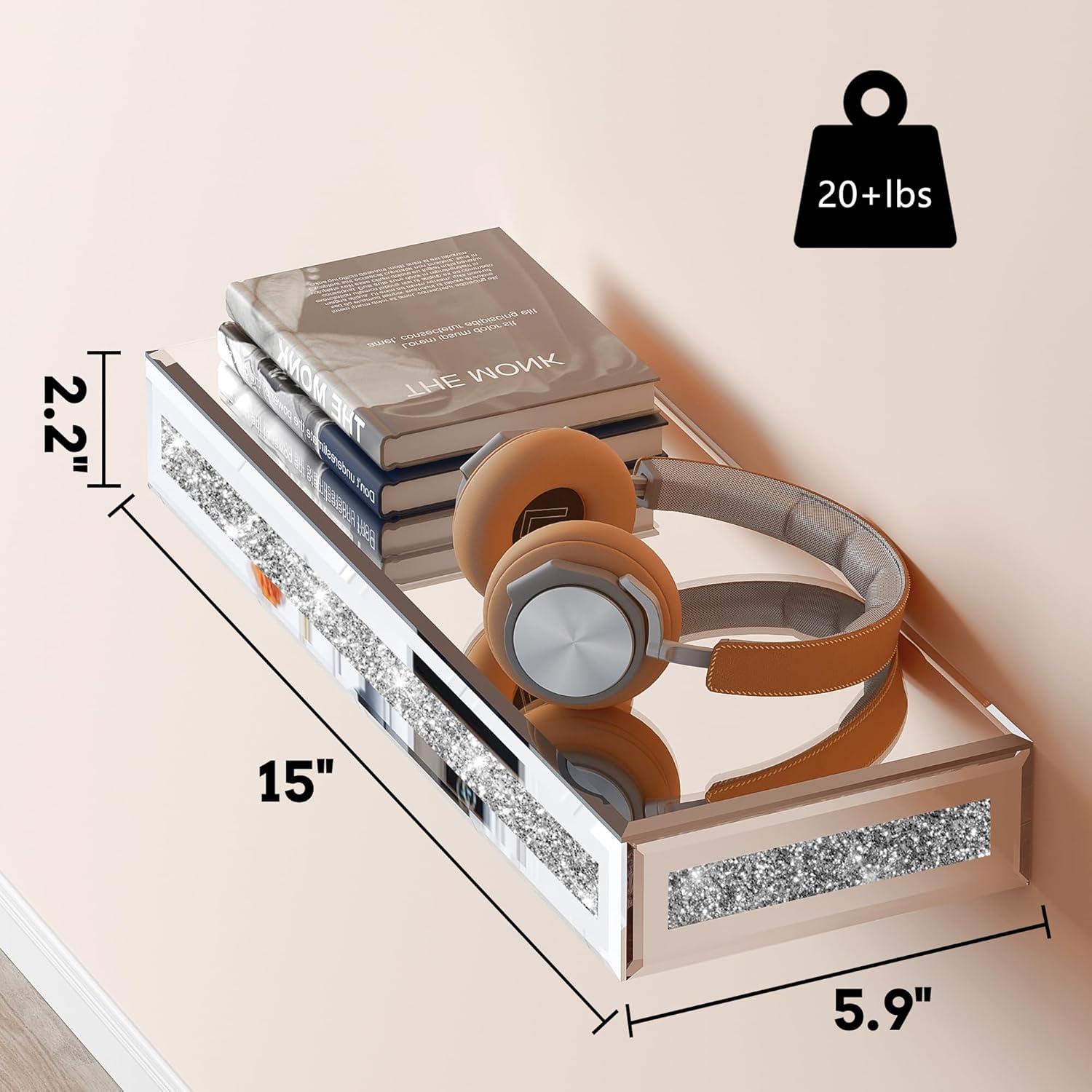 SHYFOY 2 Piece Mirror Floating Wall Shelf for Home Kitchen