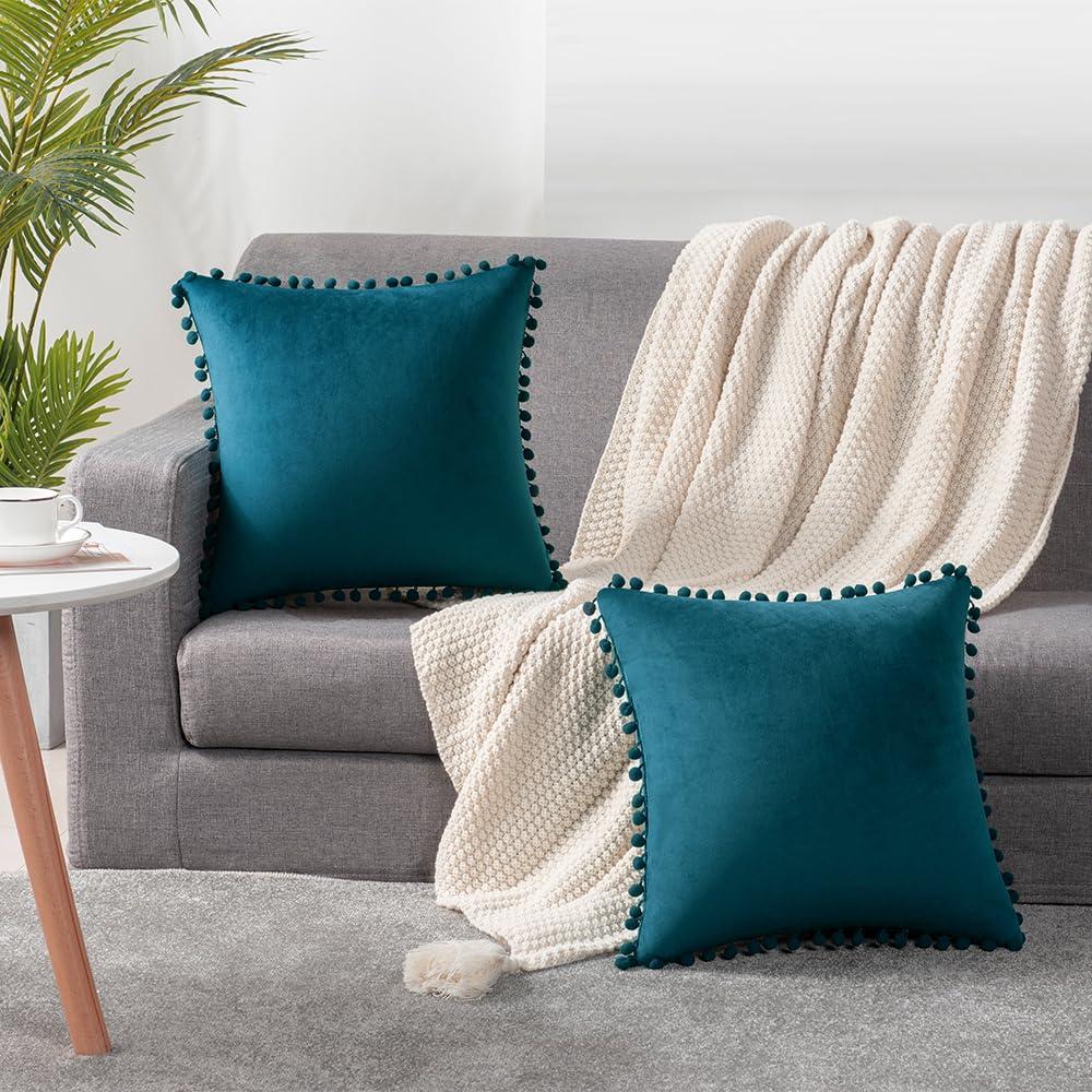 Deconovo Deconovo Pom-poms Velvet Reversible Pillow Cover (Set of 2)